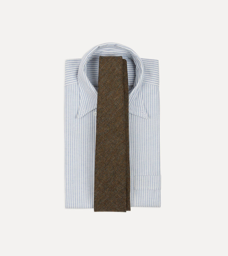 Brown Herringbone Shetland Wool Hand Rolled Tie