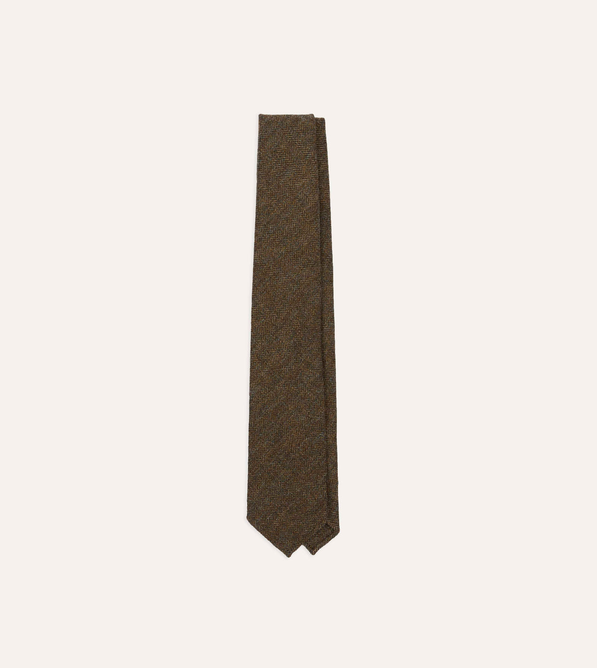 Brown Herringbone Shetland Wool Hand Rolled Tie