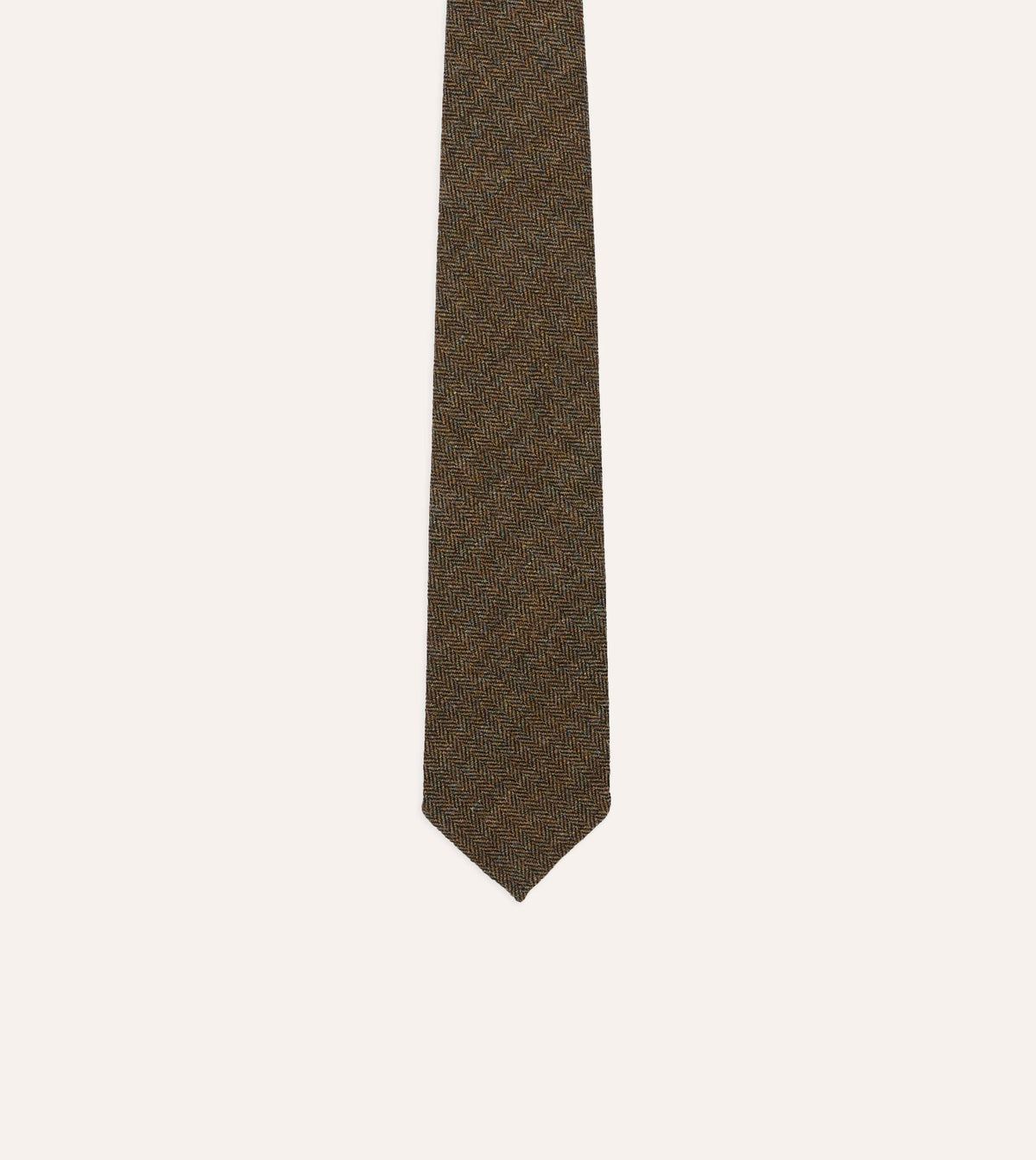 Brown Herringbone Shetland Wool Hand Rolled Tie