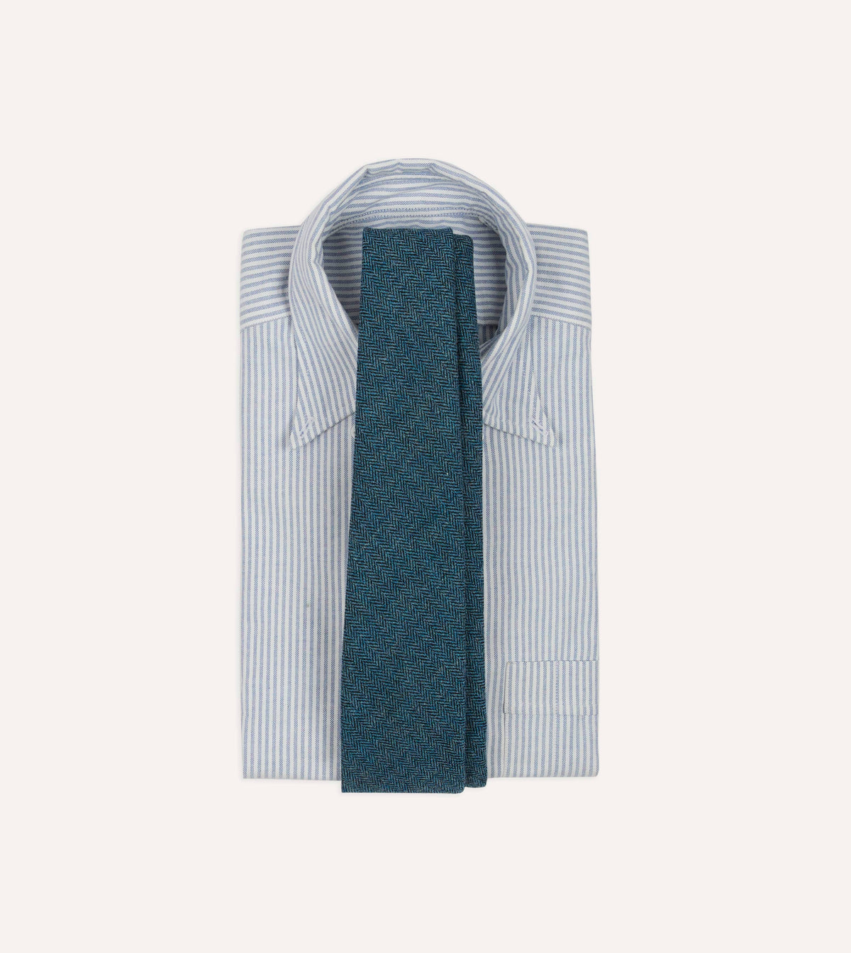 Blue Herringbone Shetland Wool Hand Rolled Tie