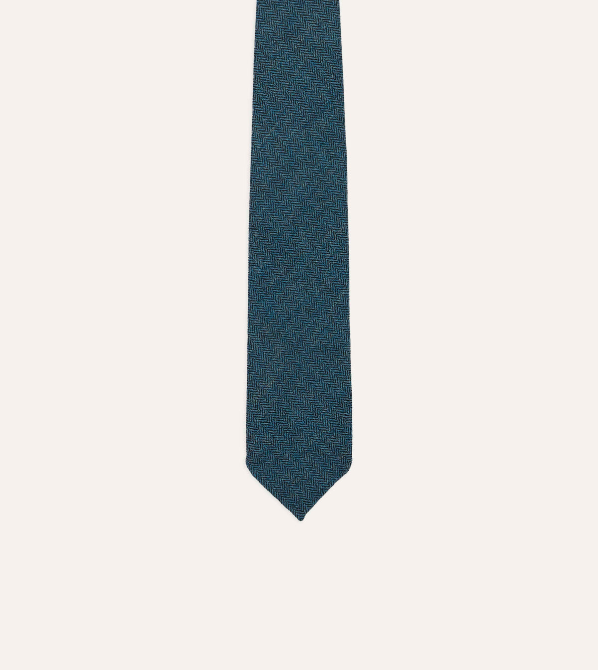 Blue Herringbone Shetland Wool Hand Rolled Tie