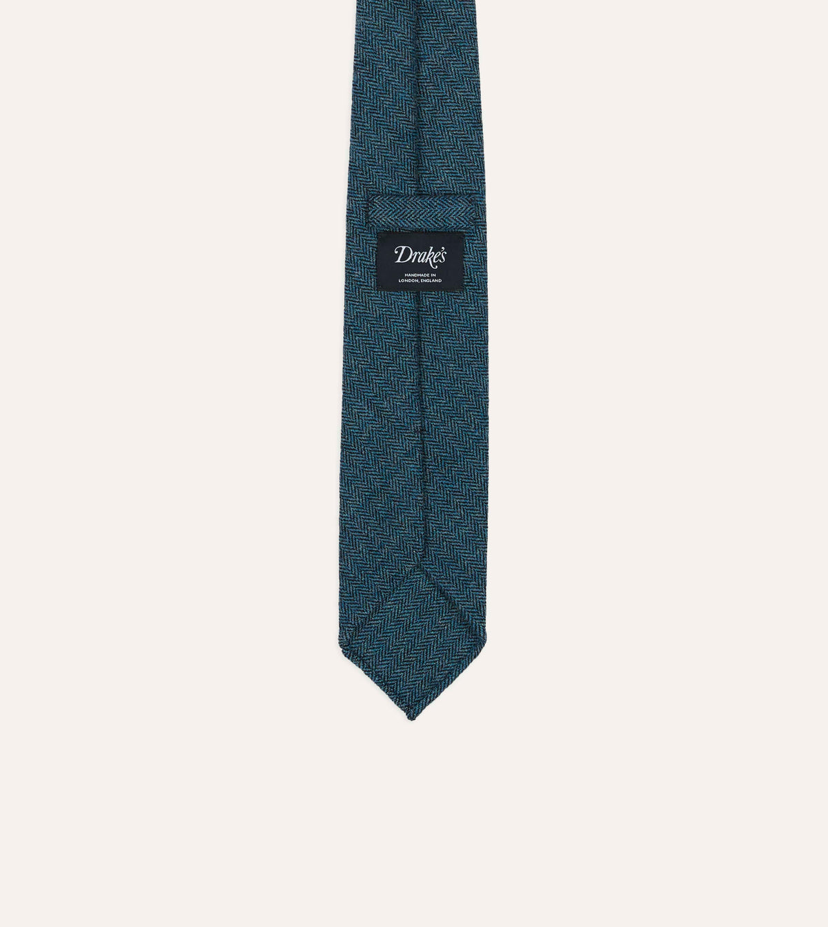 Blue Herringbone Shetland Wool Hand Rolled Tie