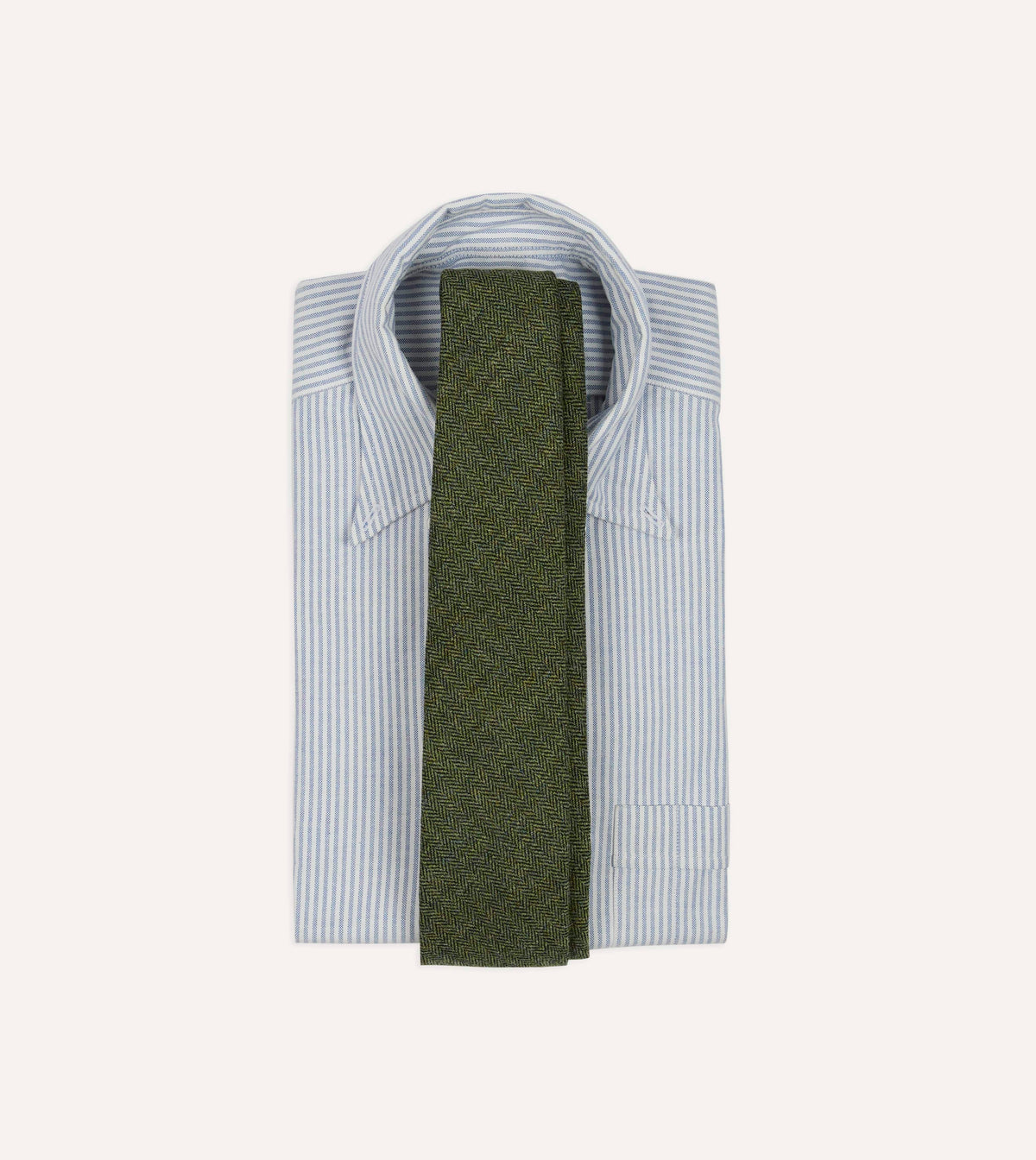 Green Herringbone Shetland Wool Hand Rolled Tie