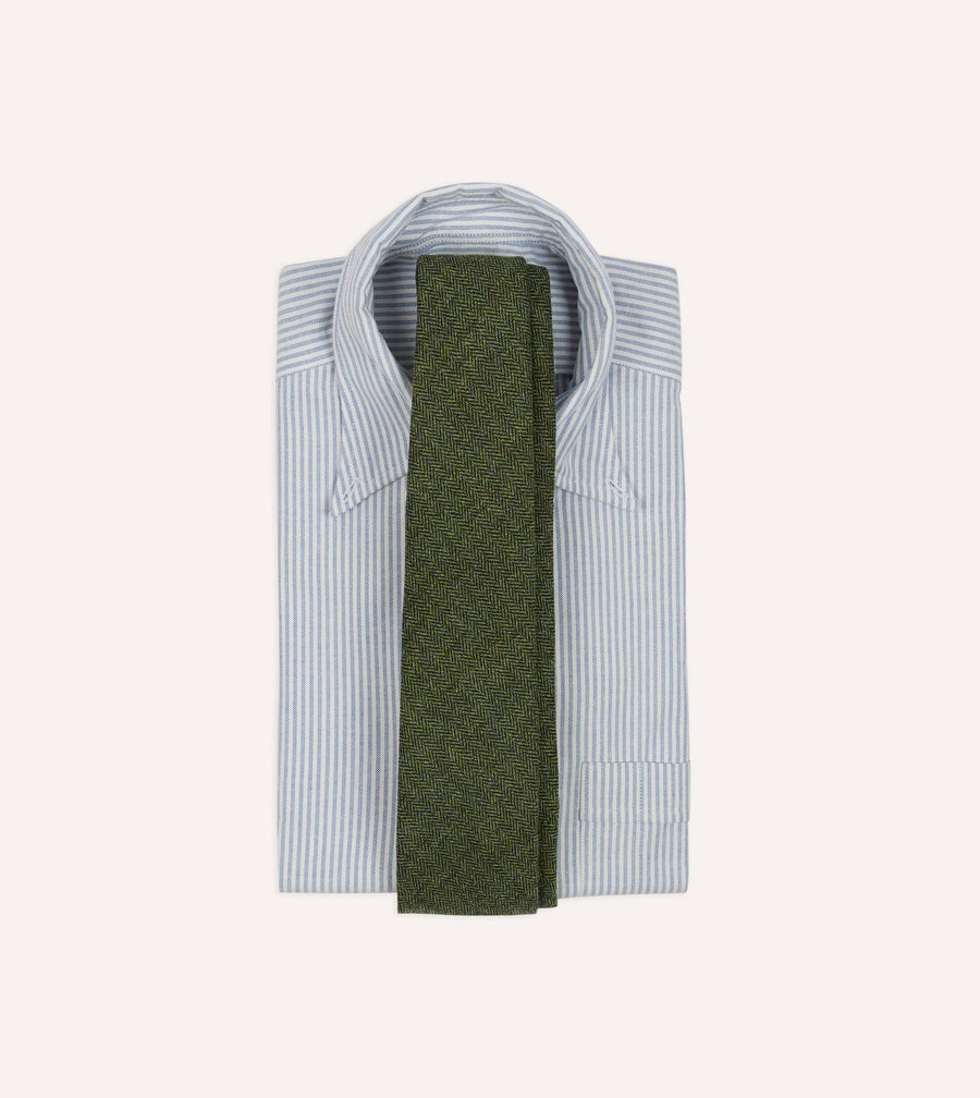 Green Herringbone Shetland Wool Hand Rolled Tie