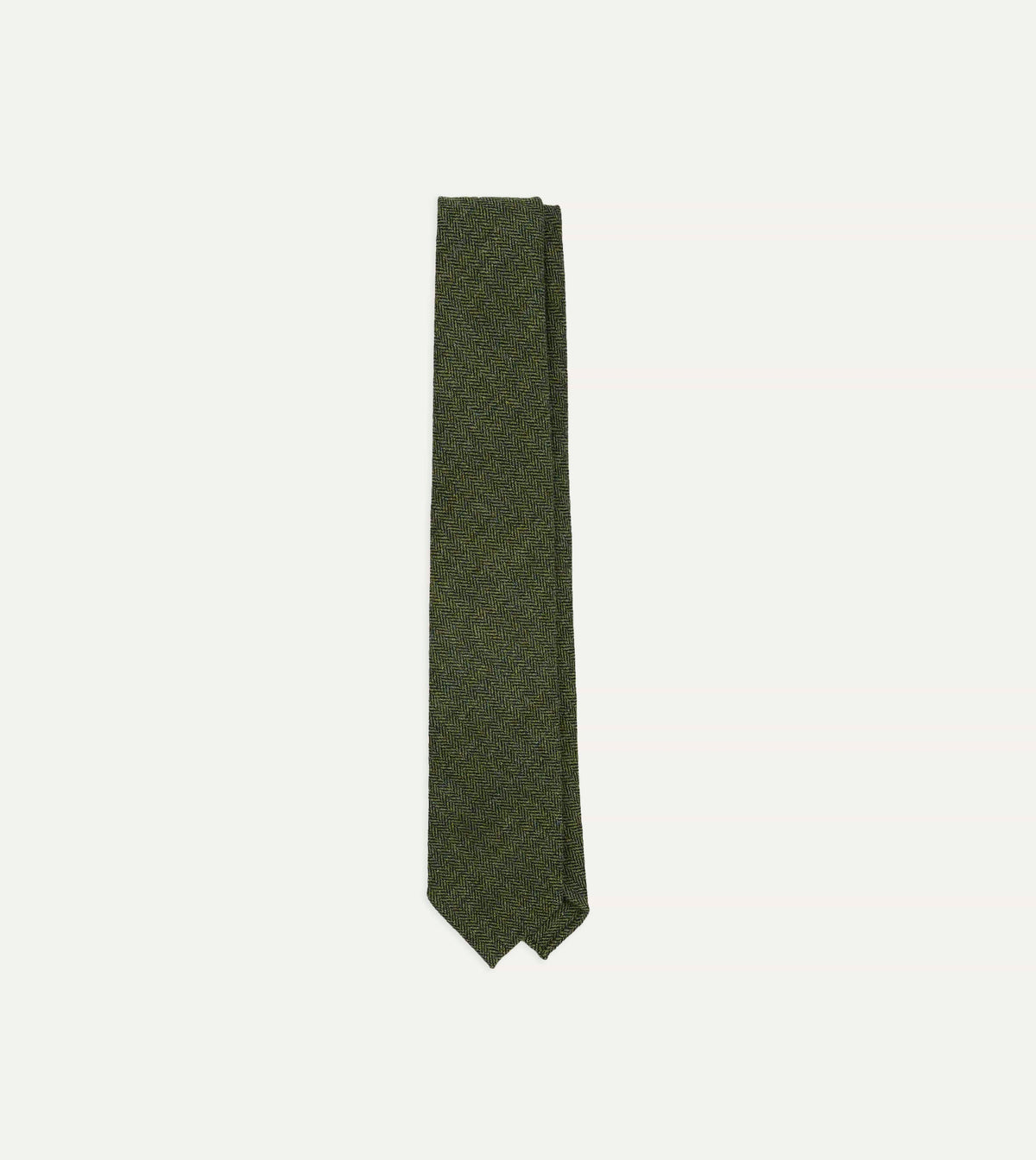 Green Herringbone Shetland Wool Hand Rolled Tie