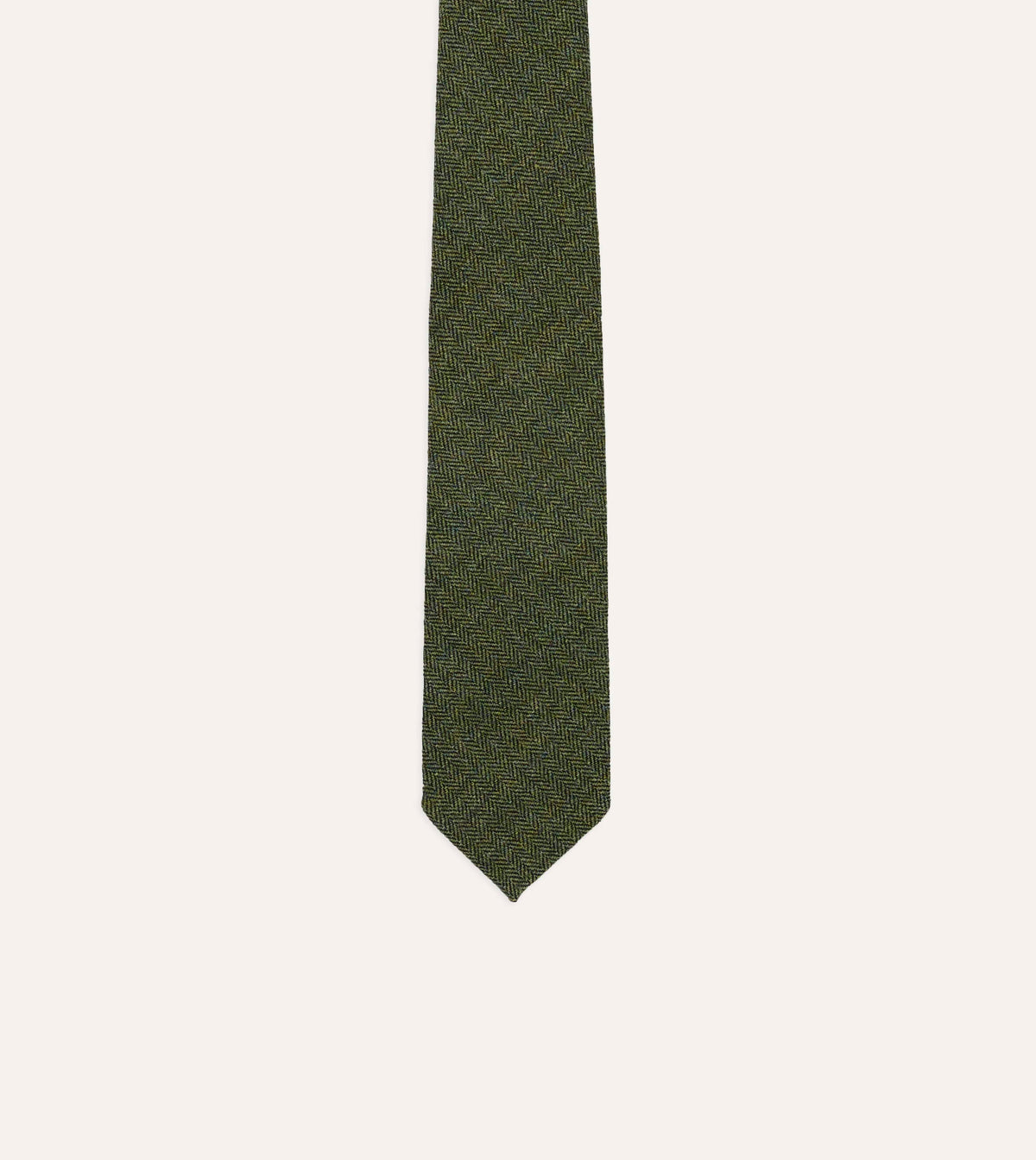 Green Herringbone Shetland Wool Hand Rolled Tie