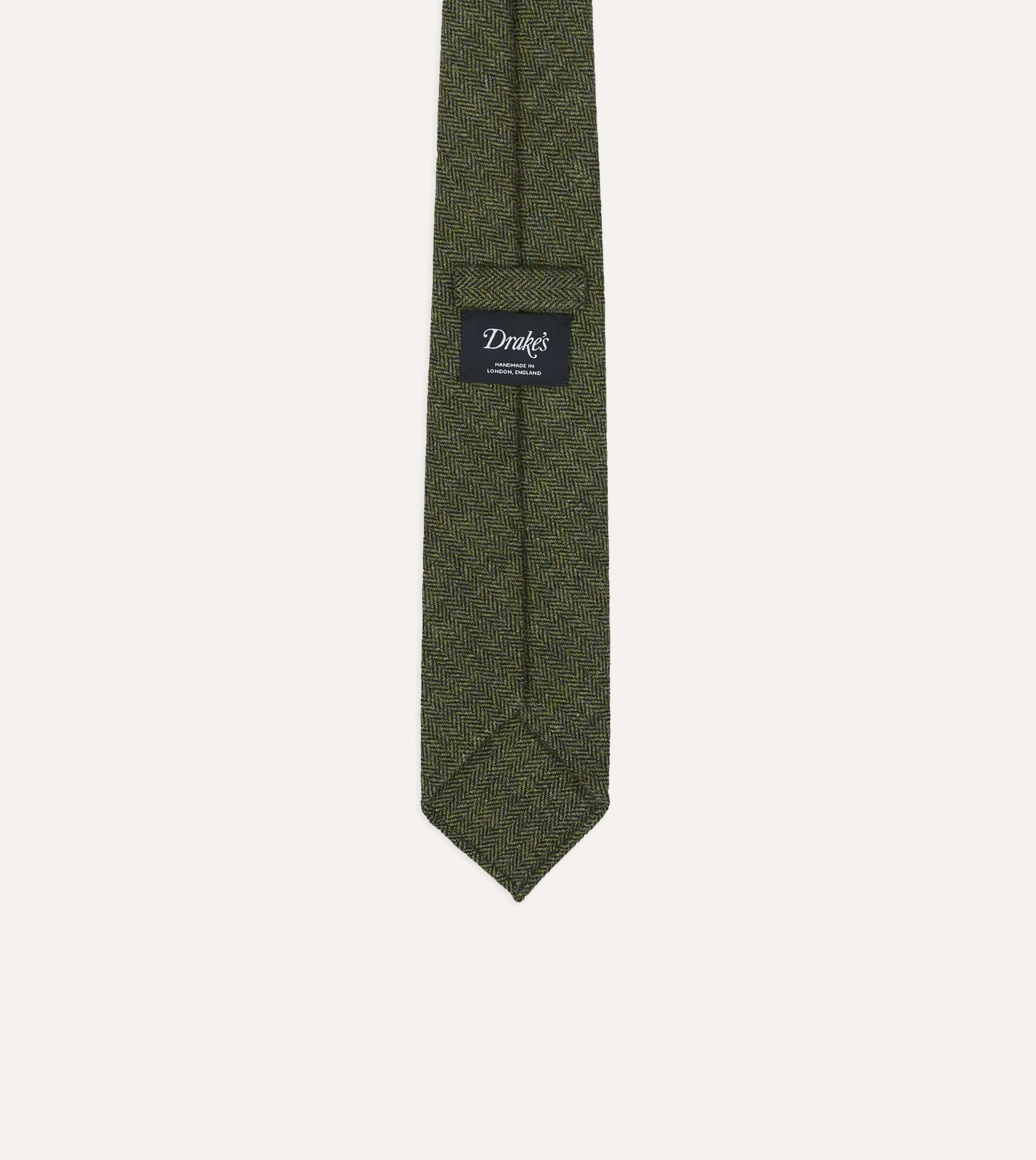 Green Herringbone Shetland Wool Hand Rolled Tie – Drakes