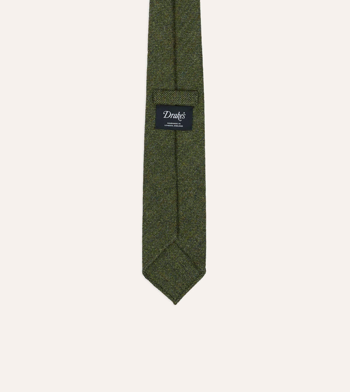 Green Herringbone Shetland Wool Hand Rolled Tie