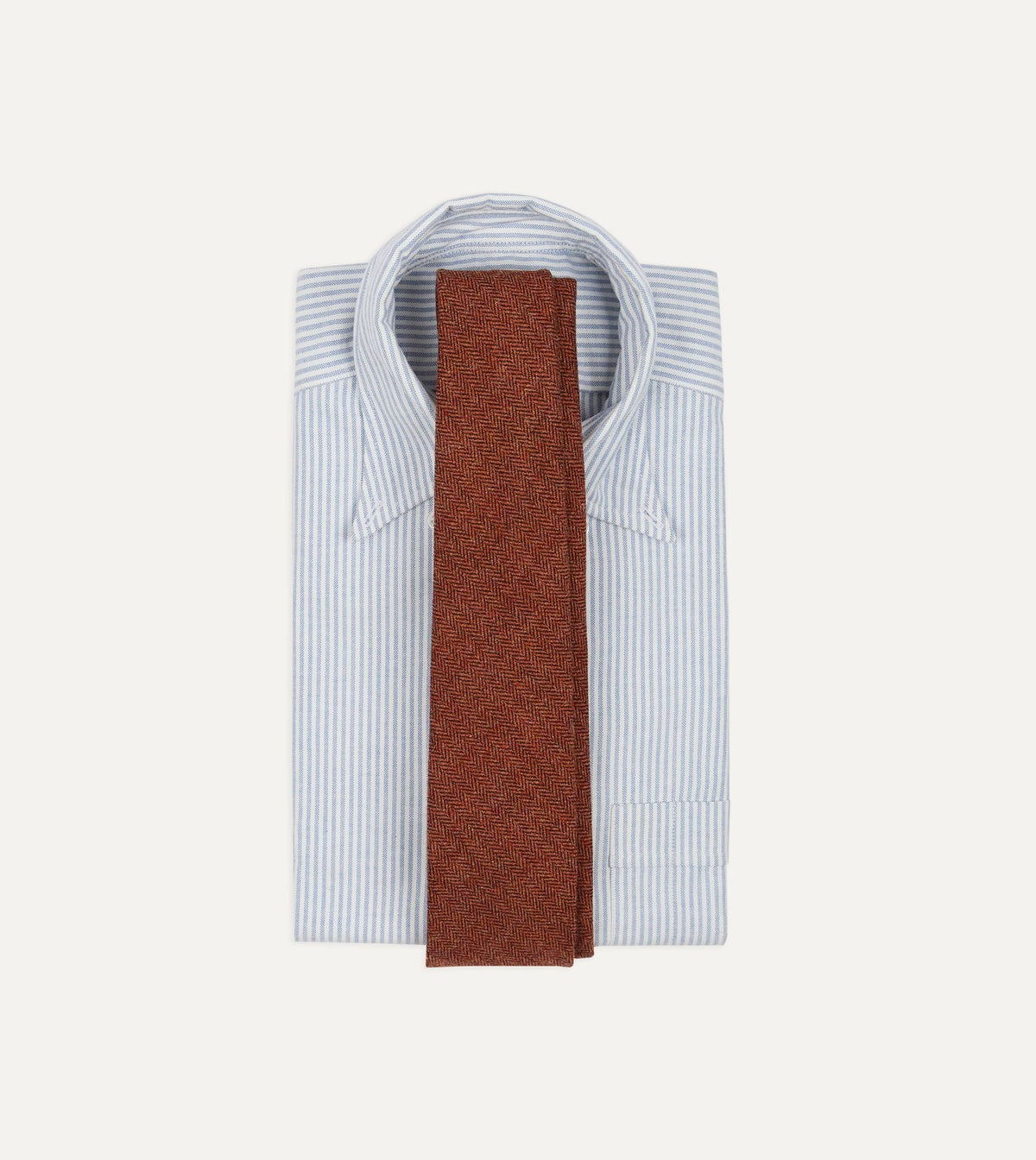 Orange Herringbone Shetland Wool Hand Rolled Tie