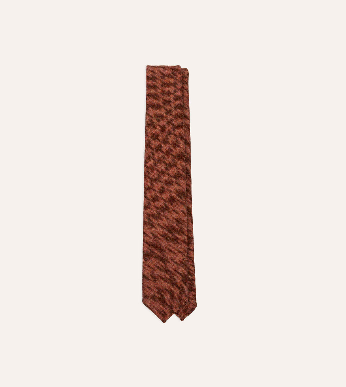 Orange Herringbone Shetland Wool Hand Rolled Tie