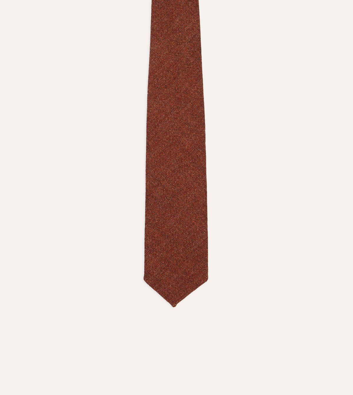 Orange Herringbone Shetland Wool Hand Rolled Tie