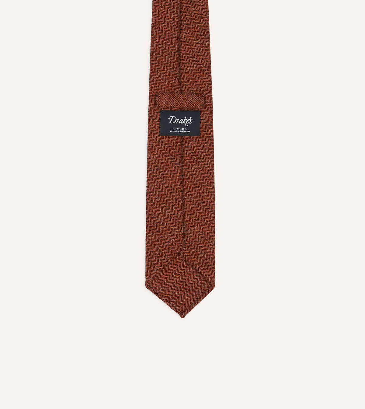 Orange Herringbone Shetland Wool Hand Rolled Tie
