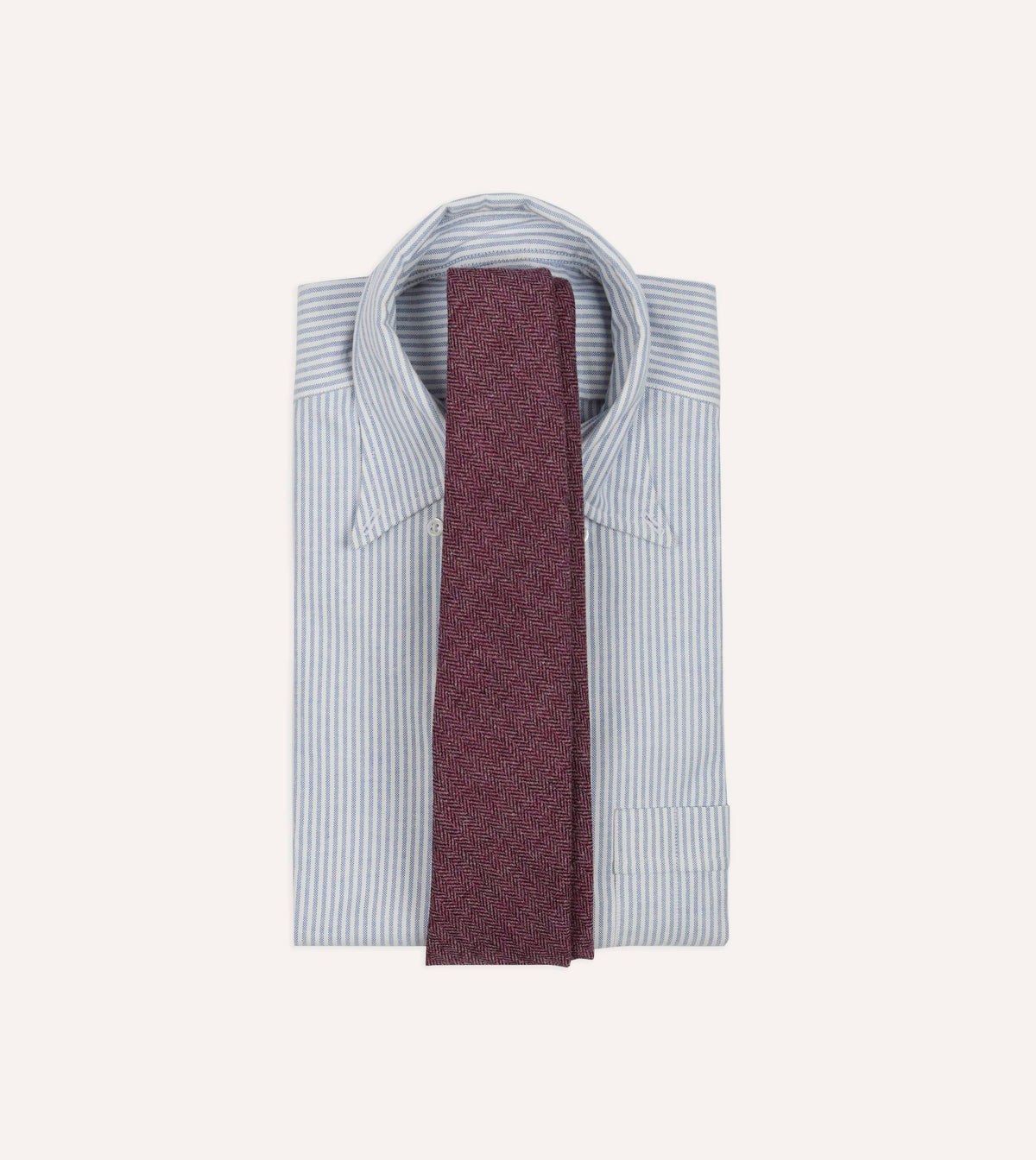 Pink Herringbone Shetland Wool Hand Rolled Tie