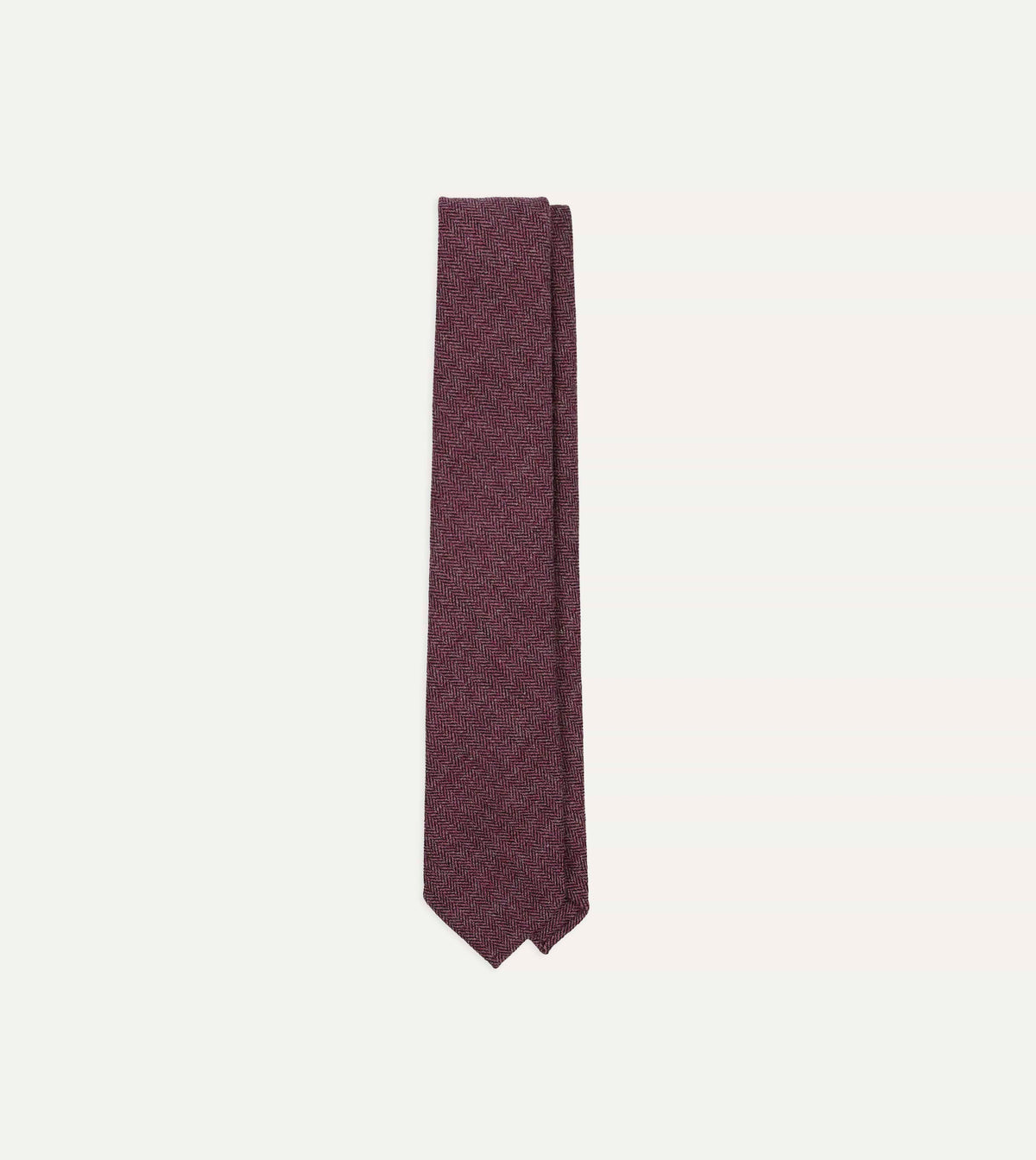 Pink Herringbone Shetland Wool Hand Rolled Tie