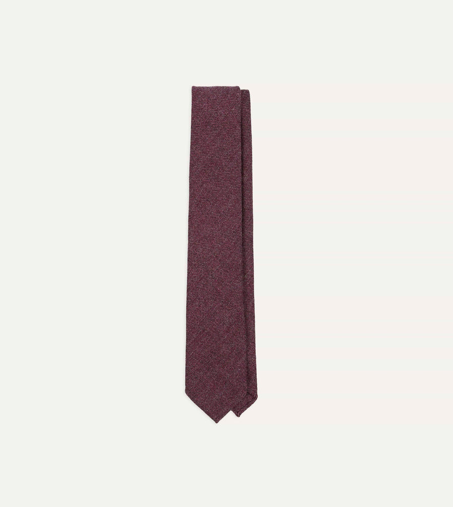 Pink Herringbone Shetland Wool Hand Rolled Tie