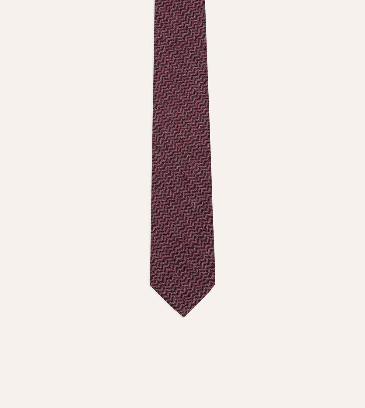 Pink Herringbone Shetland Wool Hand Rolled Tie