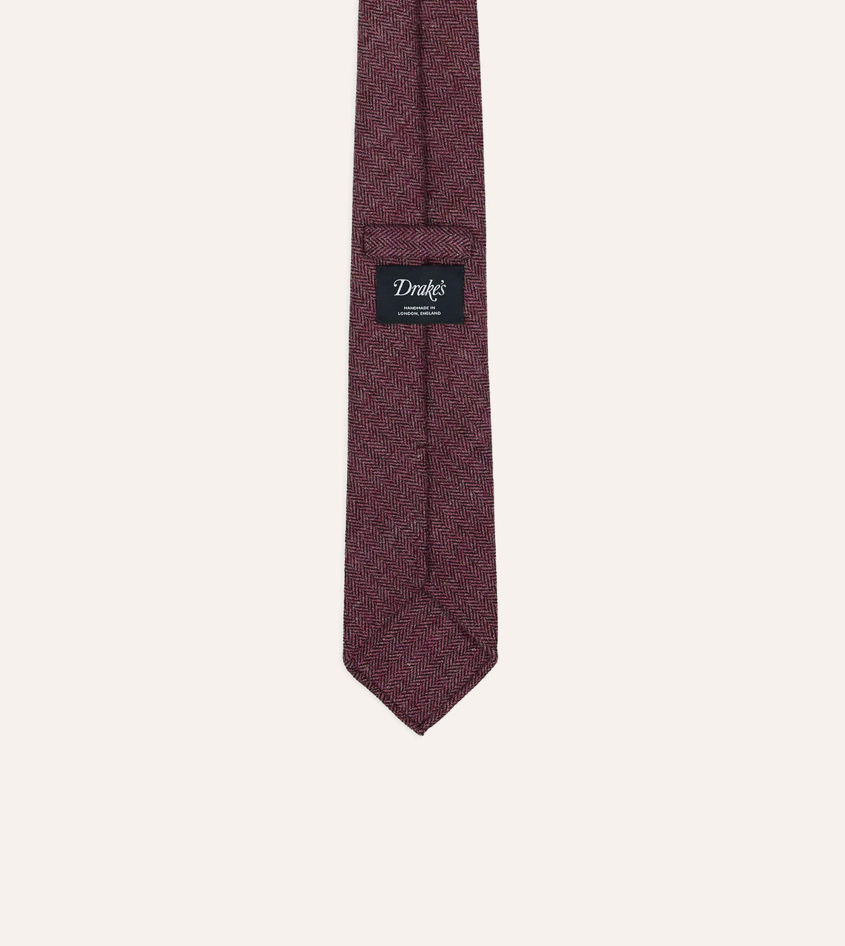 Pink Herringbone Shetland Wool Hand Rolled Tie