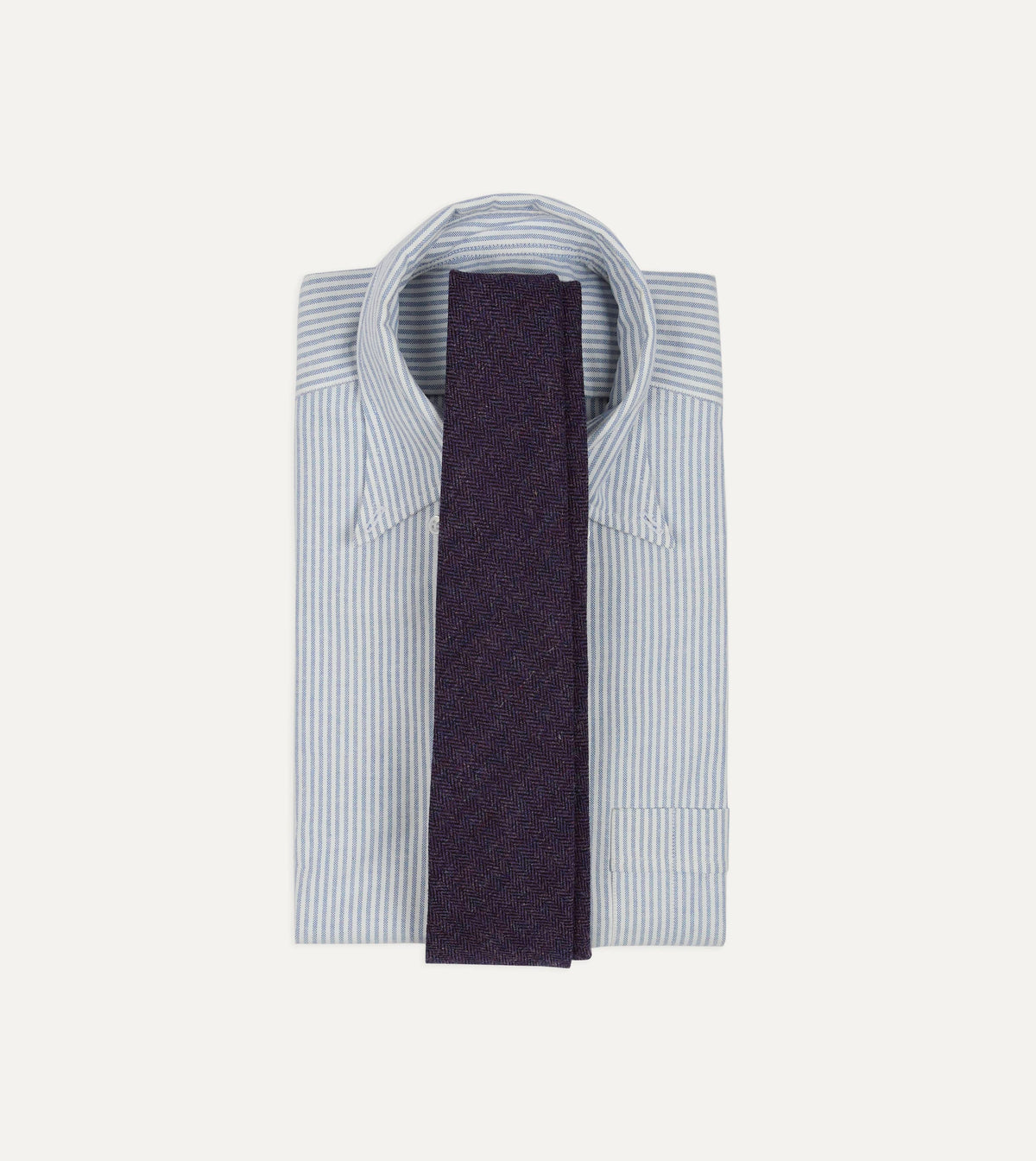 Purple Herringbone Shetland Wool Hand Rolled Tie