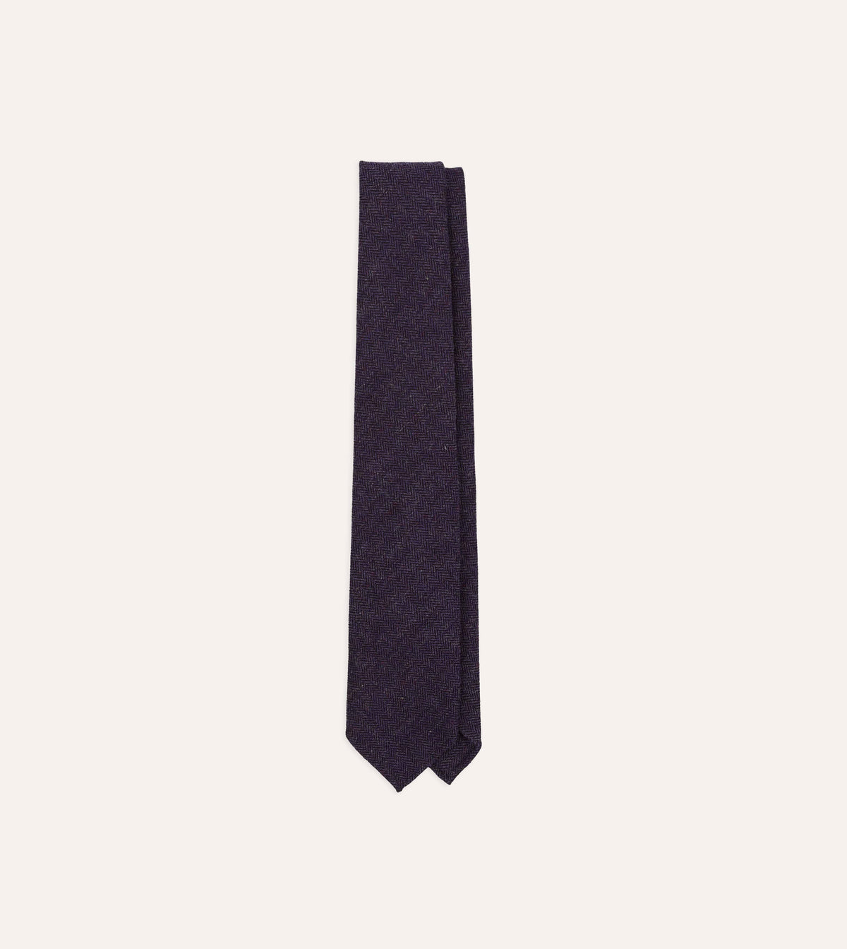 Purple Herringbone Shetland Wool Hand Rolled Tie