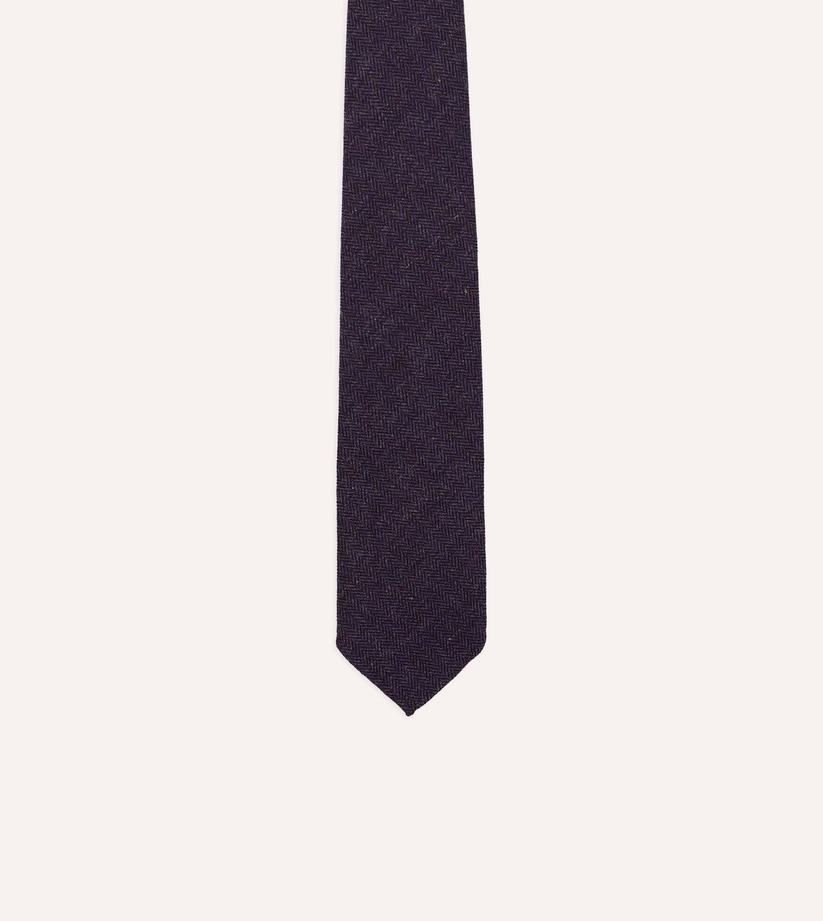 Purple Herringbone Shetland Wool Hand Rolled Tie
