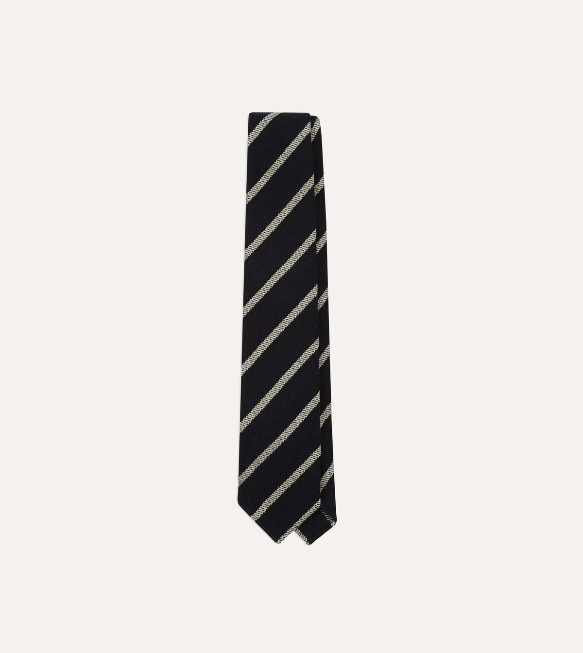 Navy and White Line Stripe Hand Rolled Wool Tie