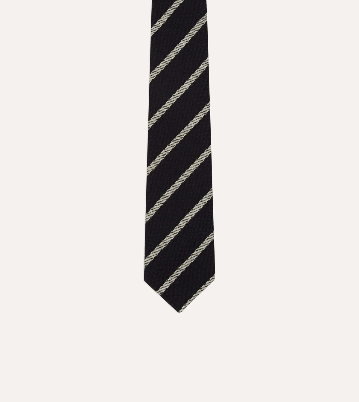 Navy and White Line Stripe Hand Rolled Wool Tie