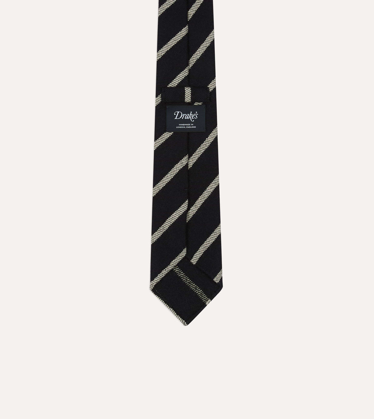 Navy and White Line Stripe Hand Rolled Wool Tie