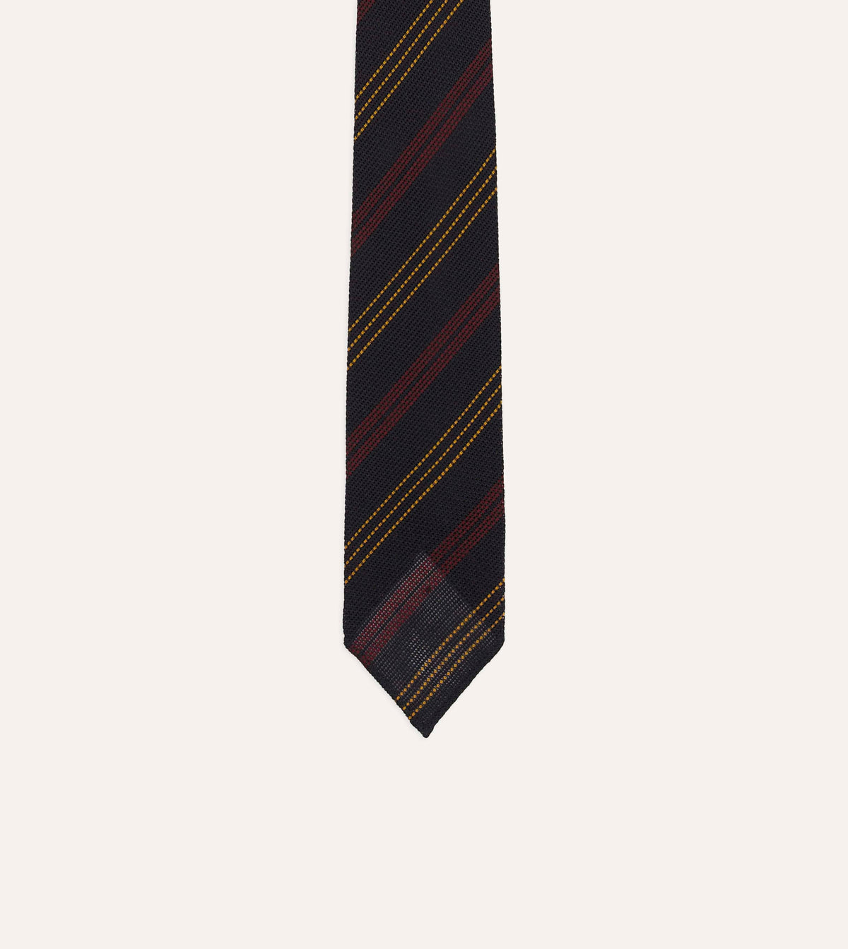Navy, Red and Yellow Stripe Grenadine Hand Rolled Wool-Silk Tie