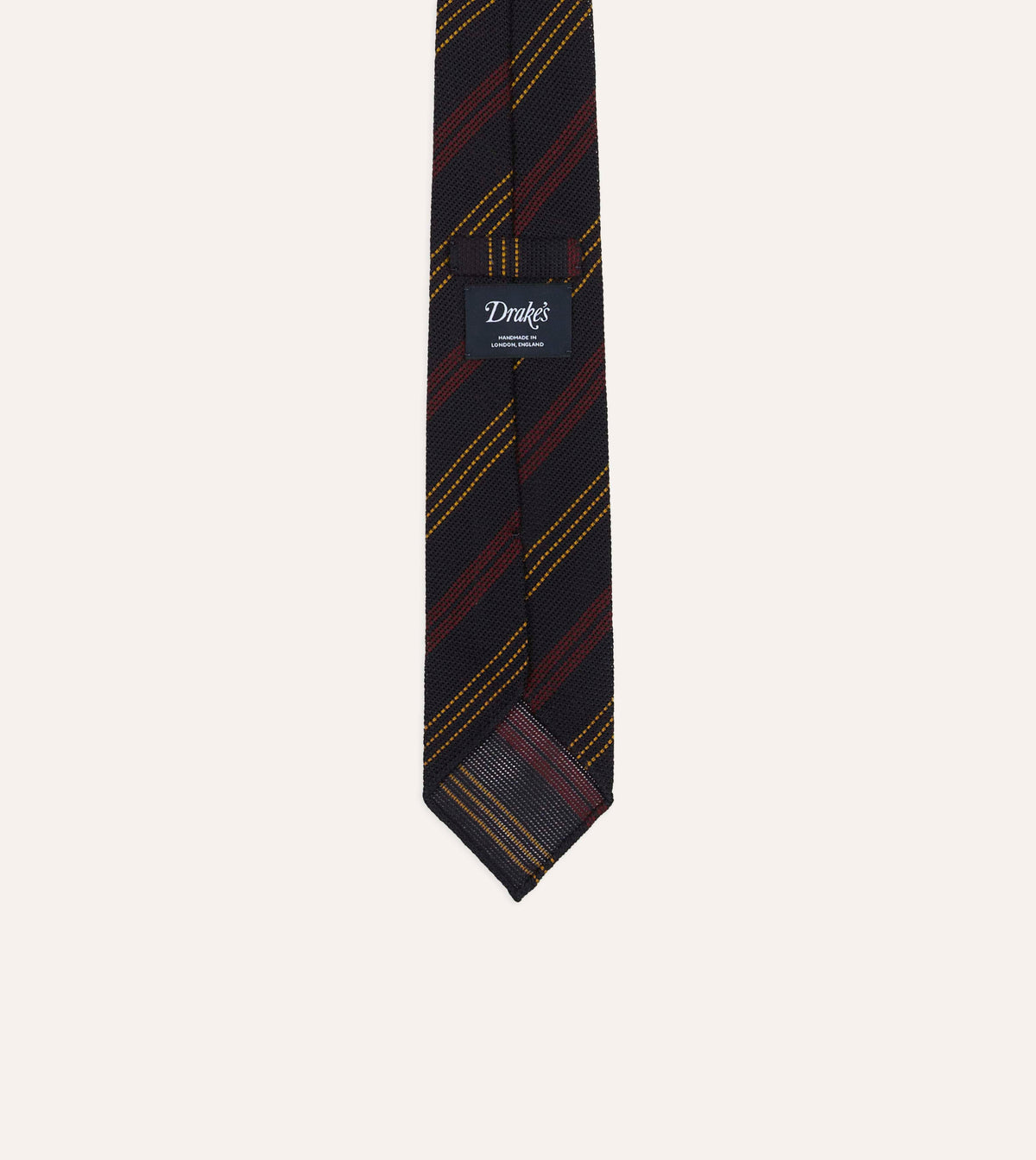 Navy, Red and Yellow Stripe Grenadine Hand Rolled Wool-Silk Tie