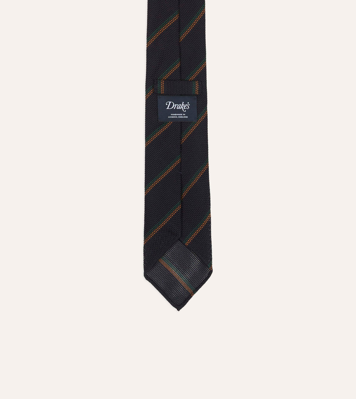 Navy, Green and Brown Stripe Grenadine Hand Rolled Wool-Silk Tie