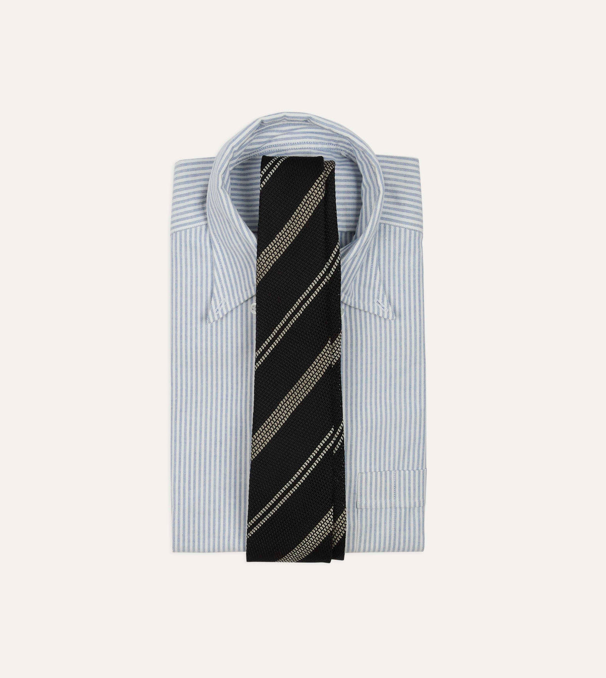 Navy, White and Brown Stripe Grenadine Hand Rolled Wool-Silk Tie