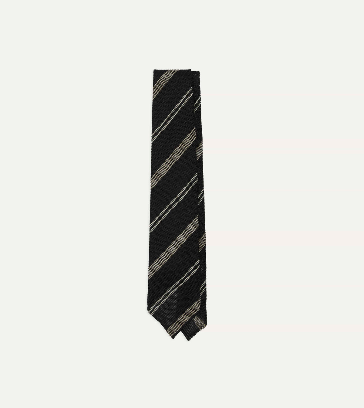 Navy, White and Brown Stripe Grenadine Hand Rolled Wool-Silk Tie