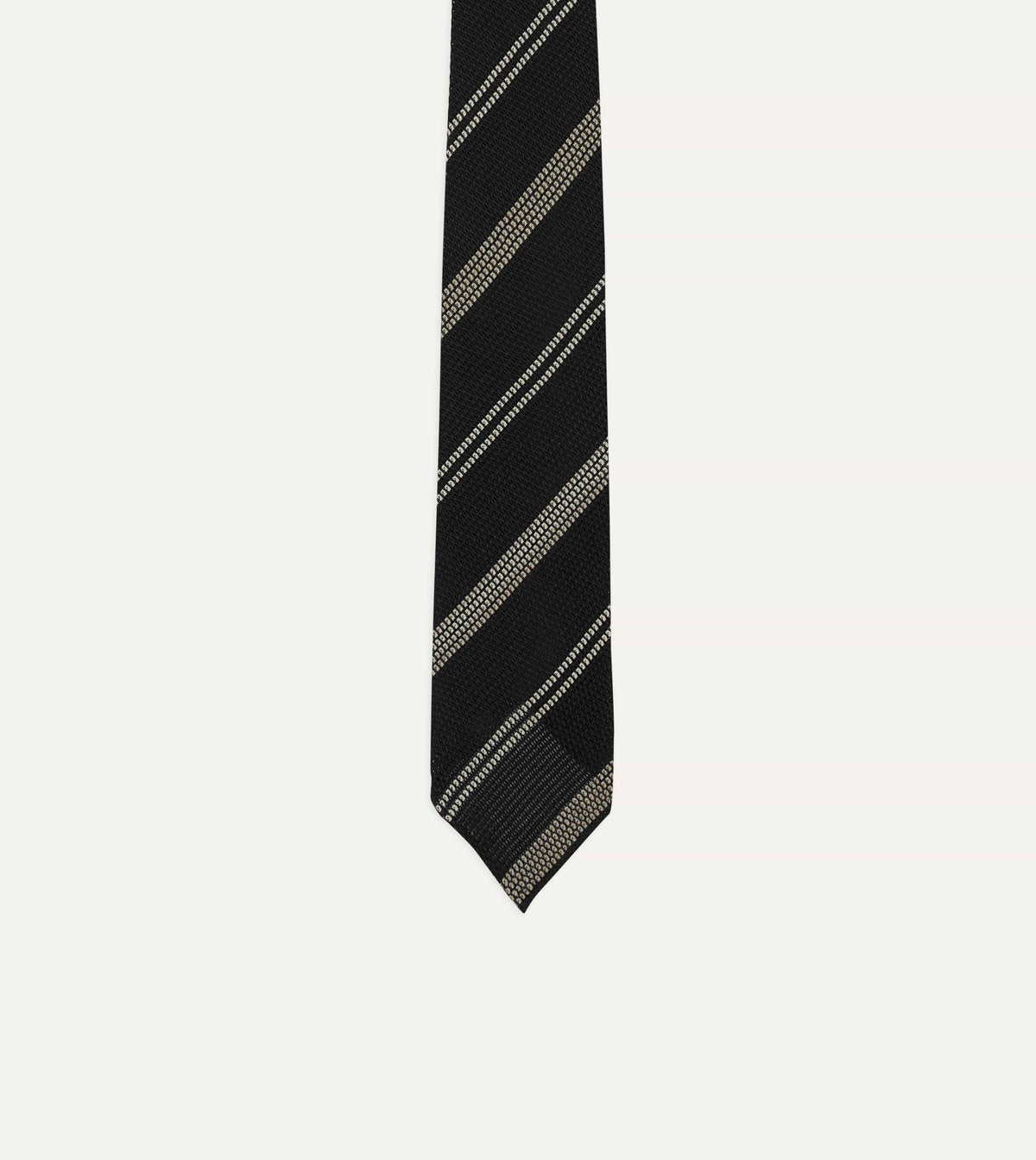 Navy, White and Brown Stripe Grenadine Hand Rolled Wool-Silk Tie