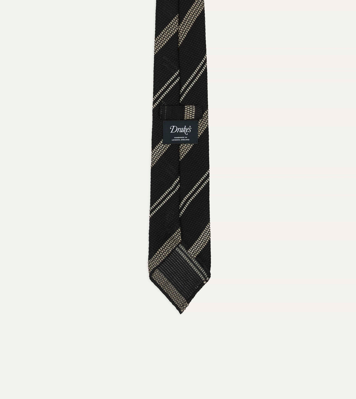 Navy, White and Brown Stripe Grenadine Hand Rolled Wool-Silk Tie