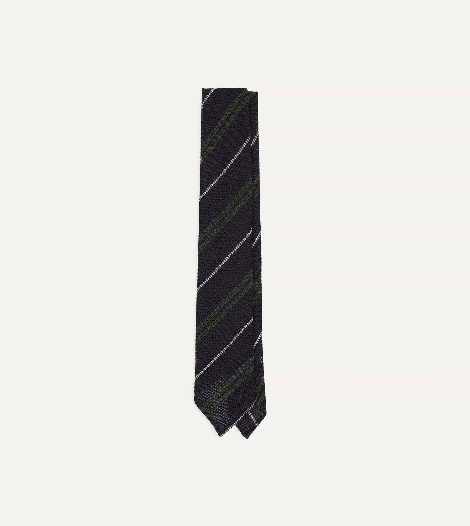 Navy and Green Stripe Grenadine Hand Rolled Shetland Wool Tie