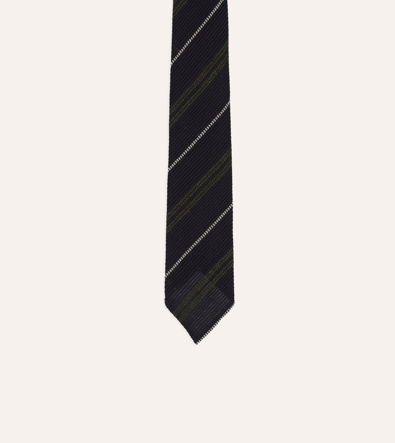 Navy and Green Stripe Grenadine Hand Rolled Shetland Wool Tie