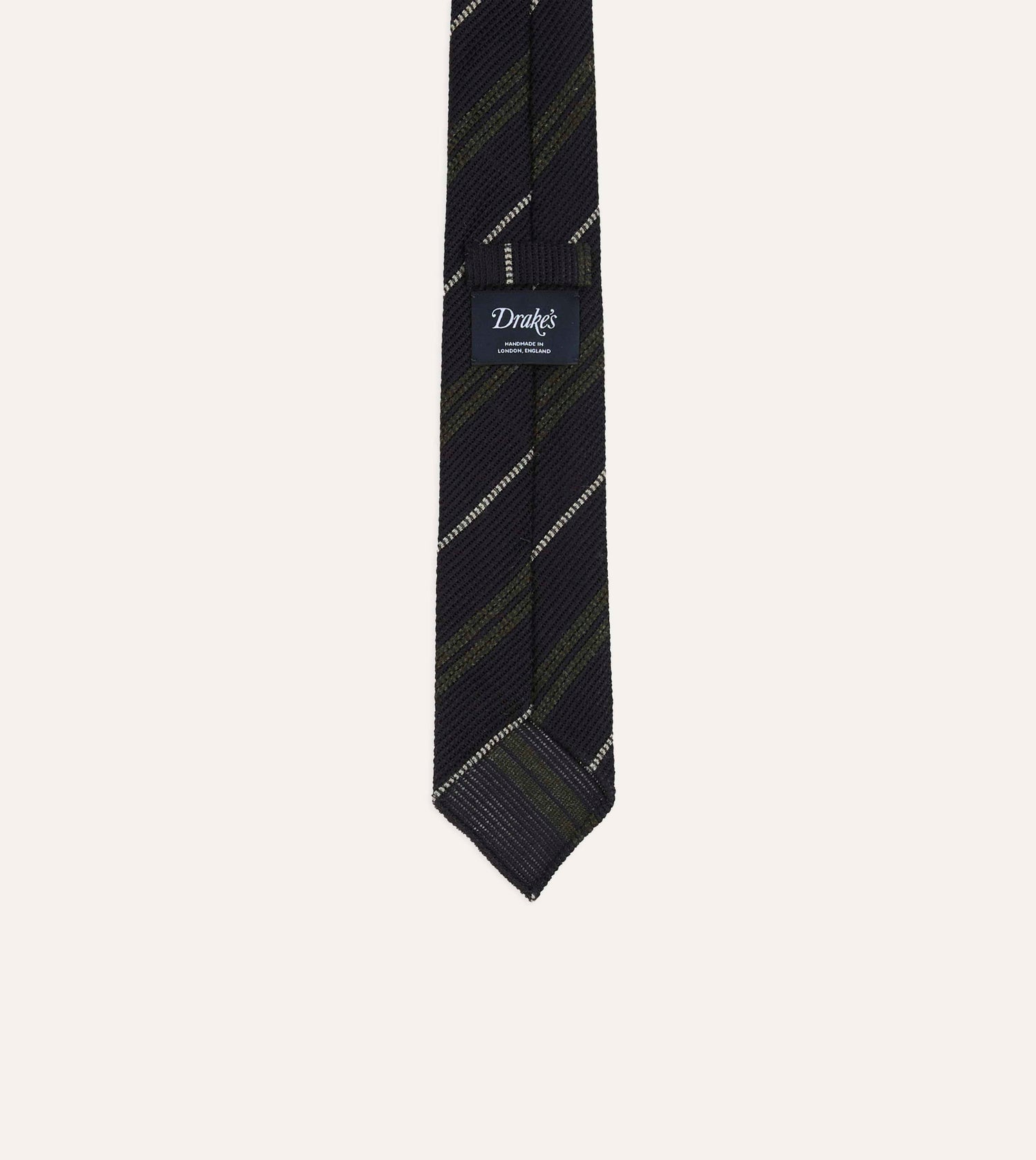 Navy and Green Stripe Grenadine Hand Rolled Shetland Wool Tie
