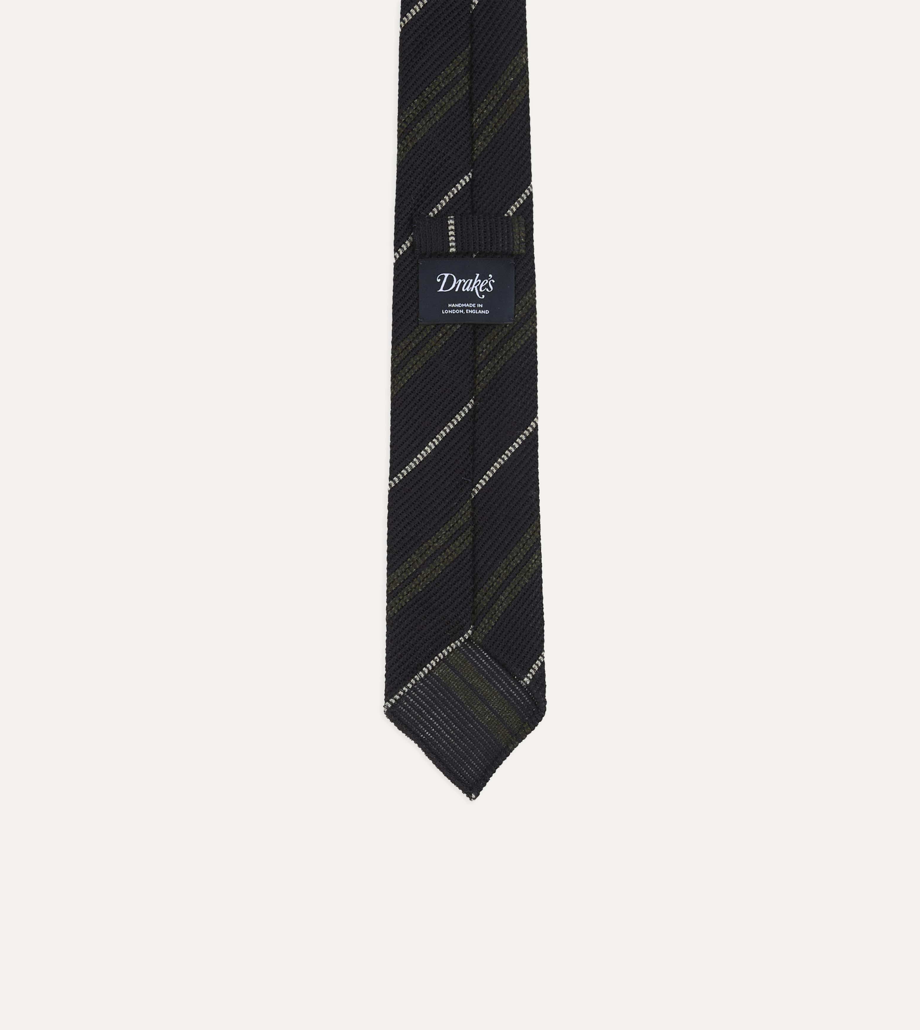 Navy and Green Stripe Grenadine Hand Rolled Shetland Wool Tie
