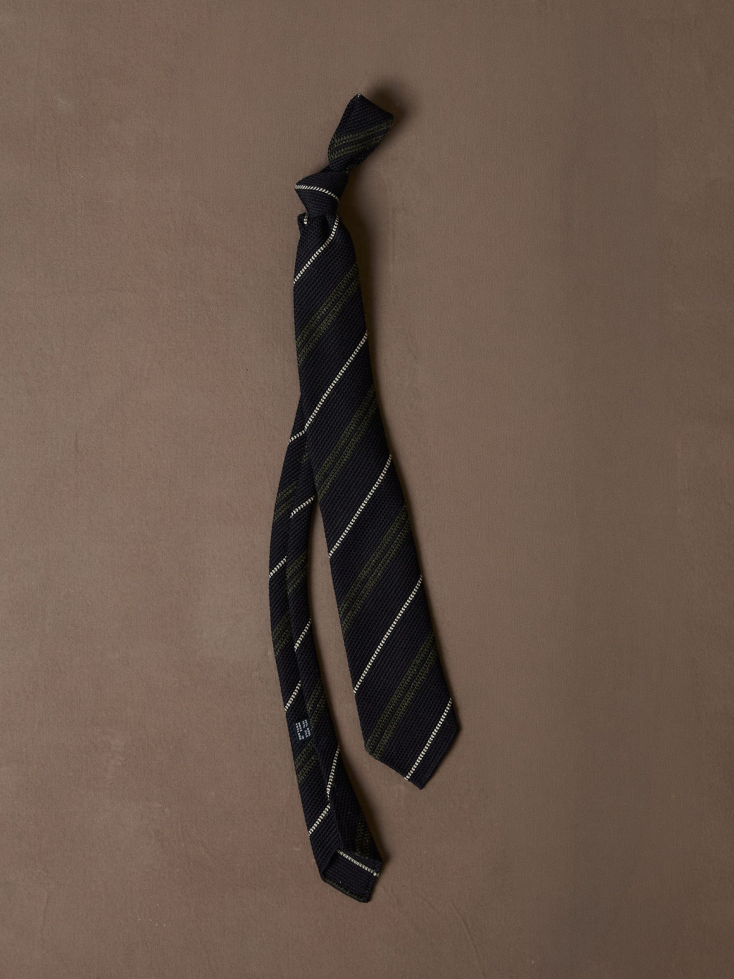 Navy and Green Stripe Grenadine Hand Rolled Shetland Wool Tie