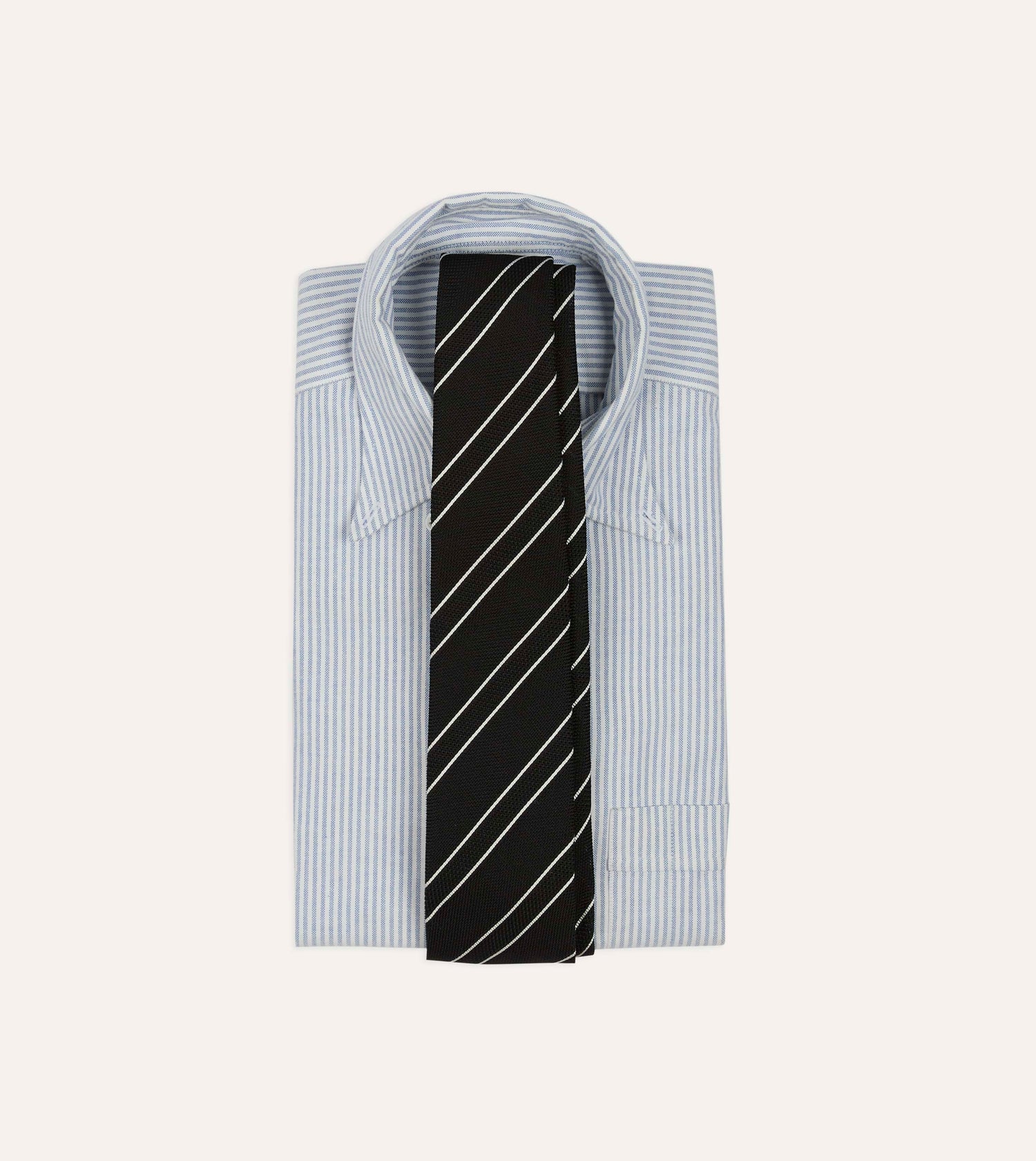 Black and White Sandwich Stripe Hand Rolled Silk Grenadine Tie