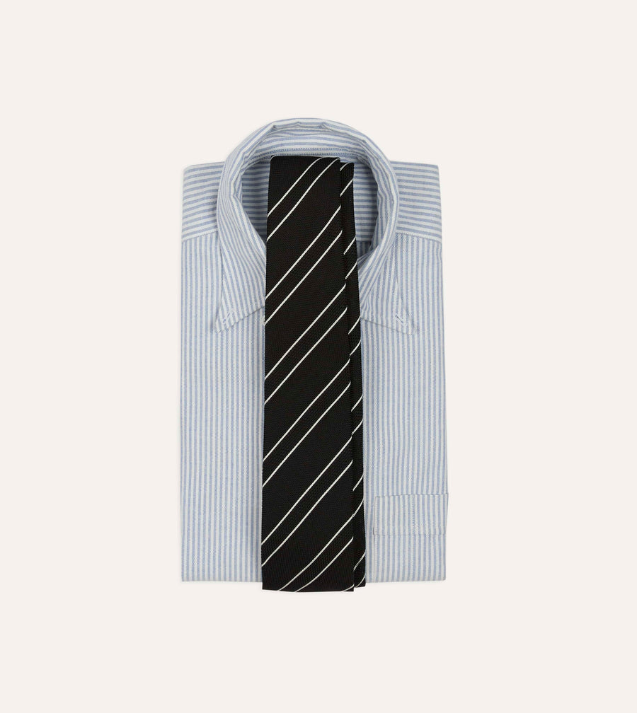 Black and White Sandwich Stripe Hand Rolled Silk Grenadine Tie