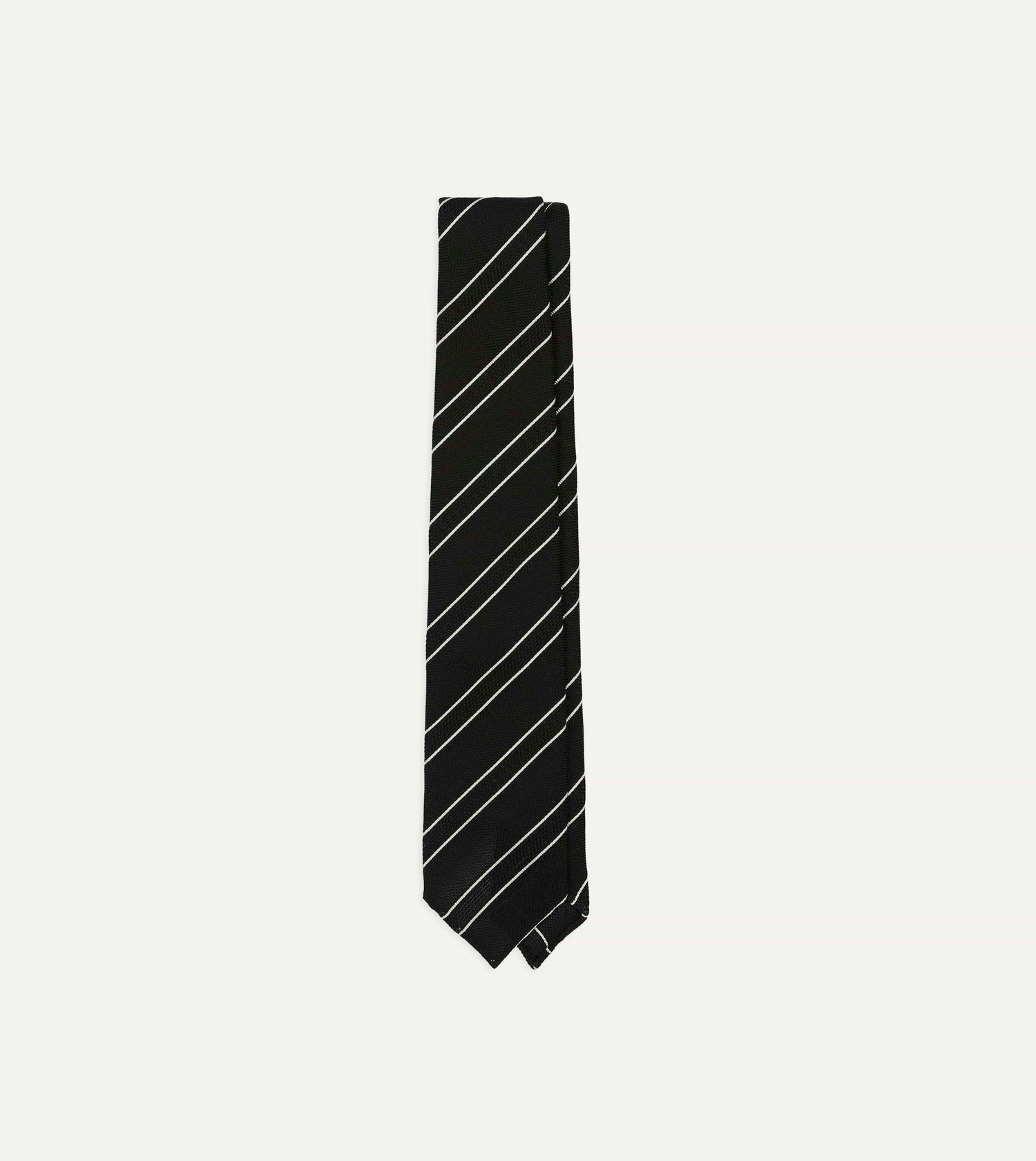 Black and White Sandwich Stripe Hand Rolled Silk Grenadine Tie