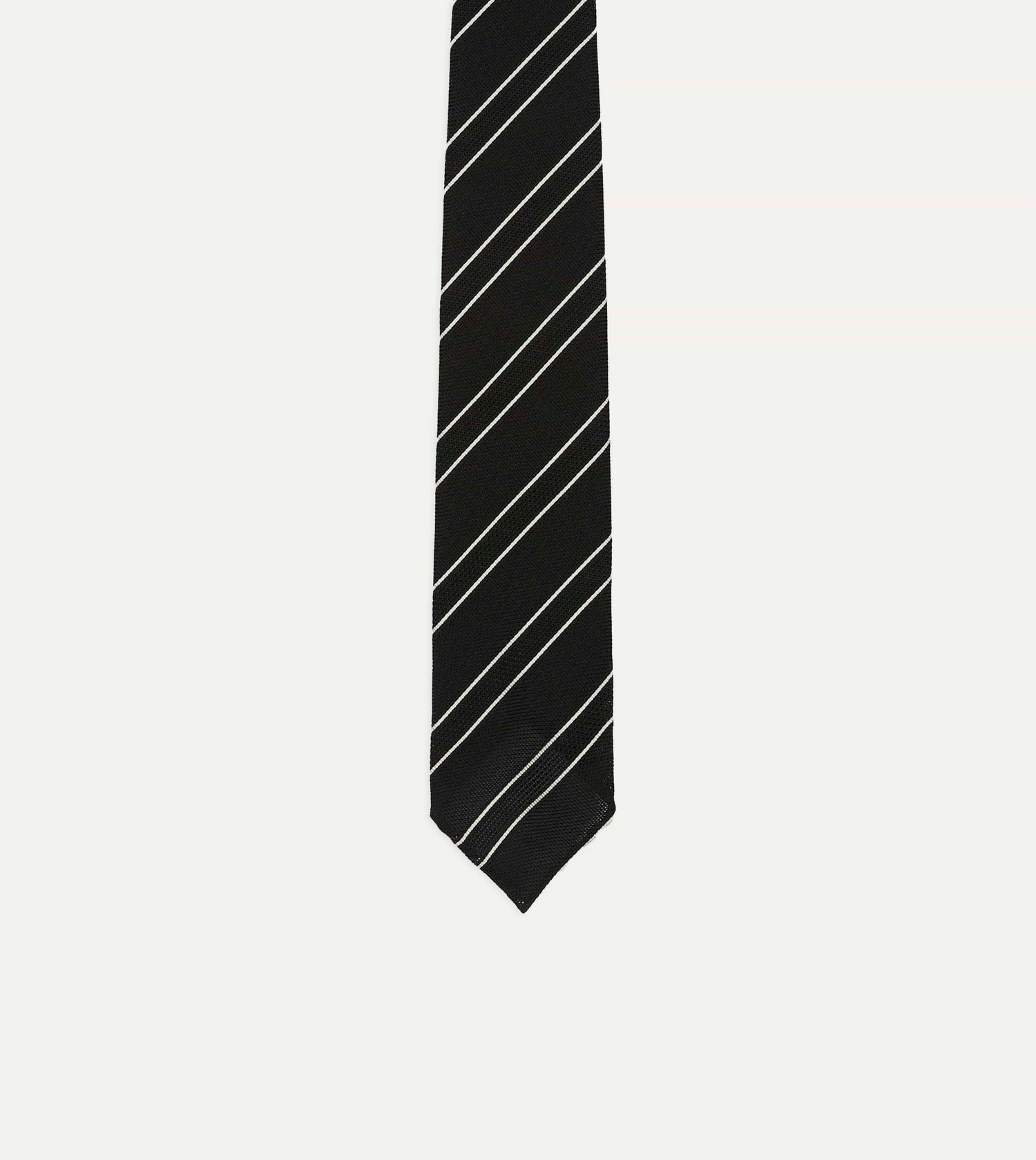 Black and White Sandwich Stripe Hand Rolled Silk Grenadine Tie