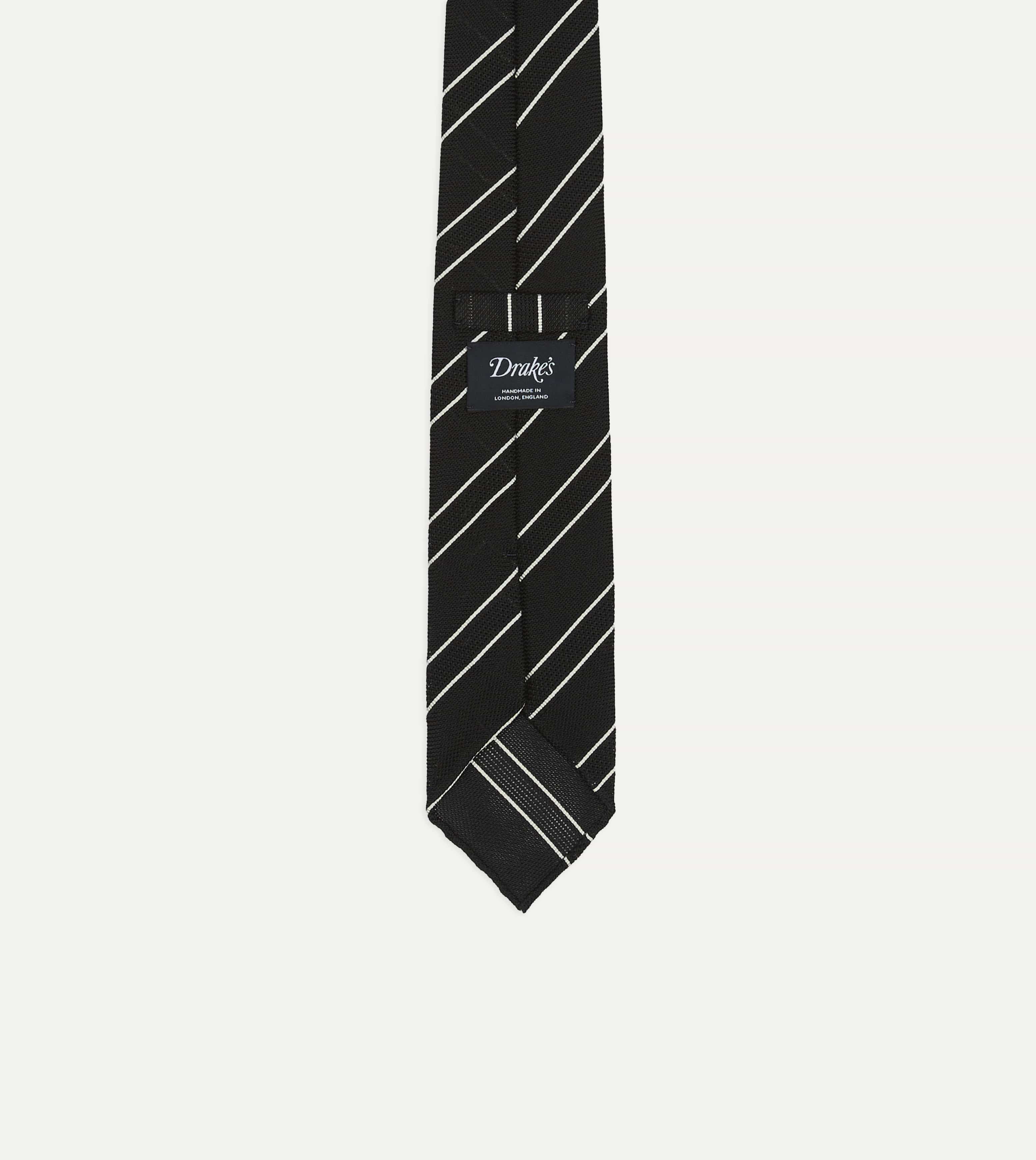 Black and White Sandwich Stripe Hand Rolled Silk Grenadine Tie