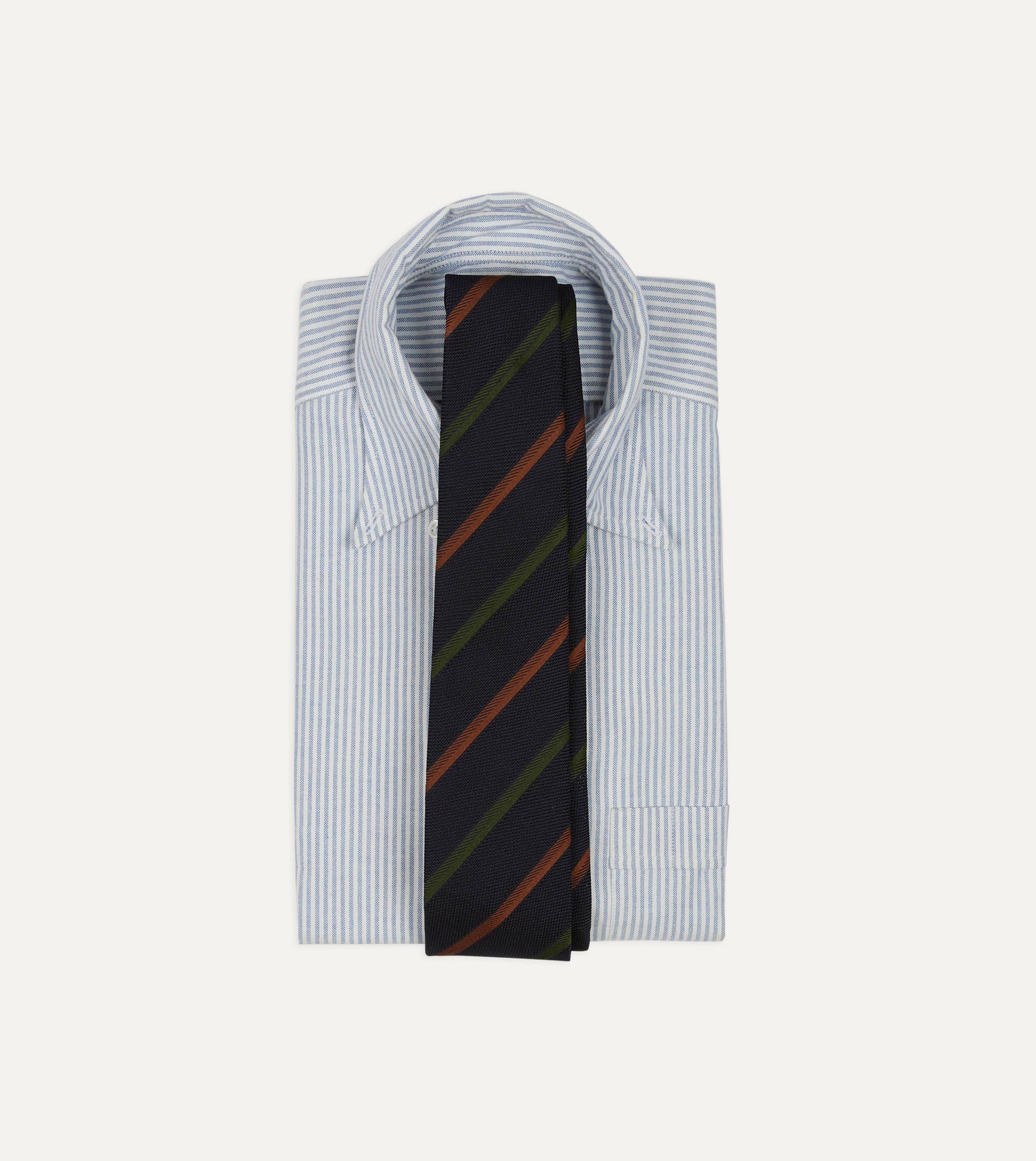 Navy, Green and Brown Multi Stripe Hand Rolled Silk Grenadine Tie