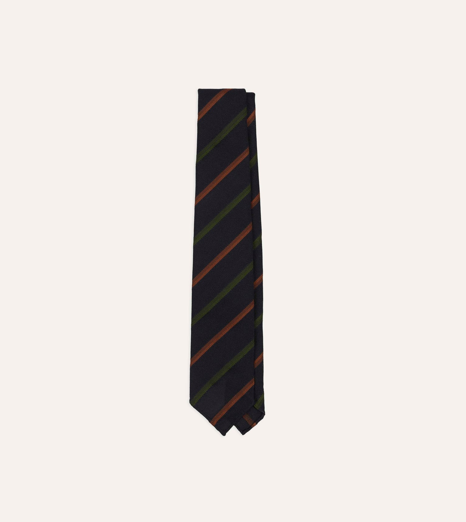 Navy, Green and Brown Multi Stripe Hand Rolled Silk Grenadine Tie