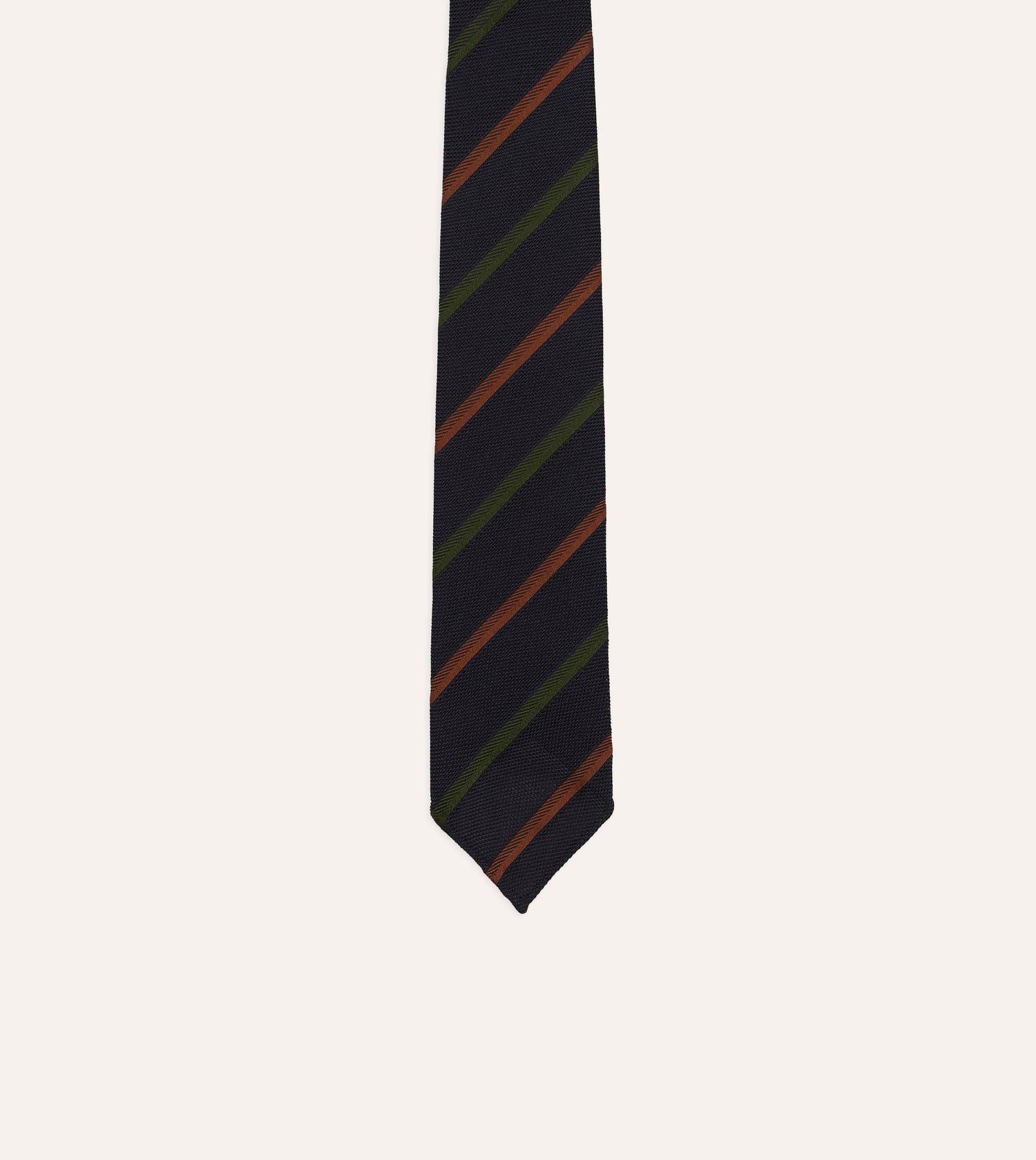Navy, Green and Brown Multi Stripe Hand Rolled Silk Grenadine Tie