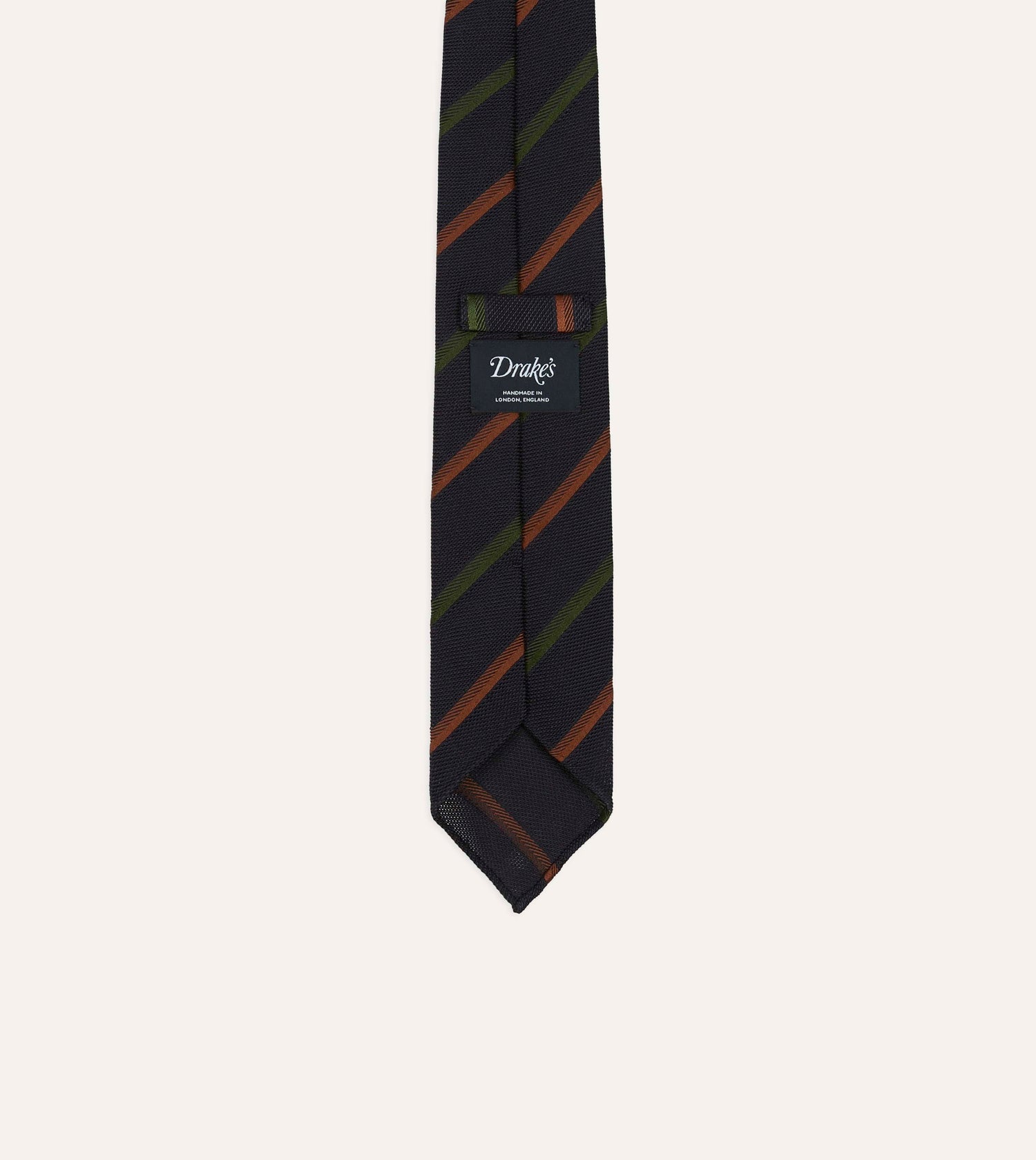 Navy, Green and Brown Multi Stripe Hand Rolled Silk Grenadine Tie