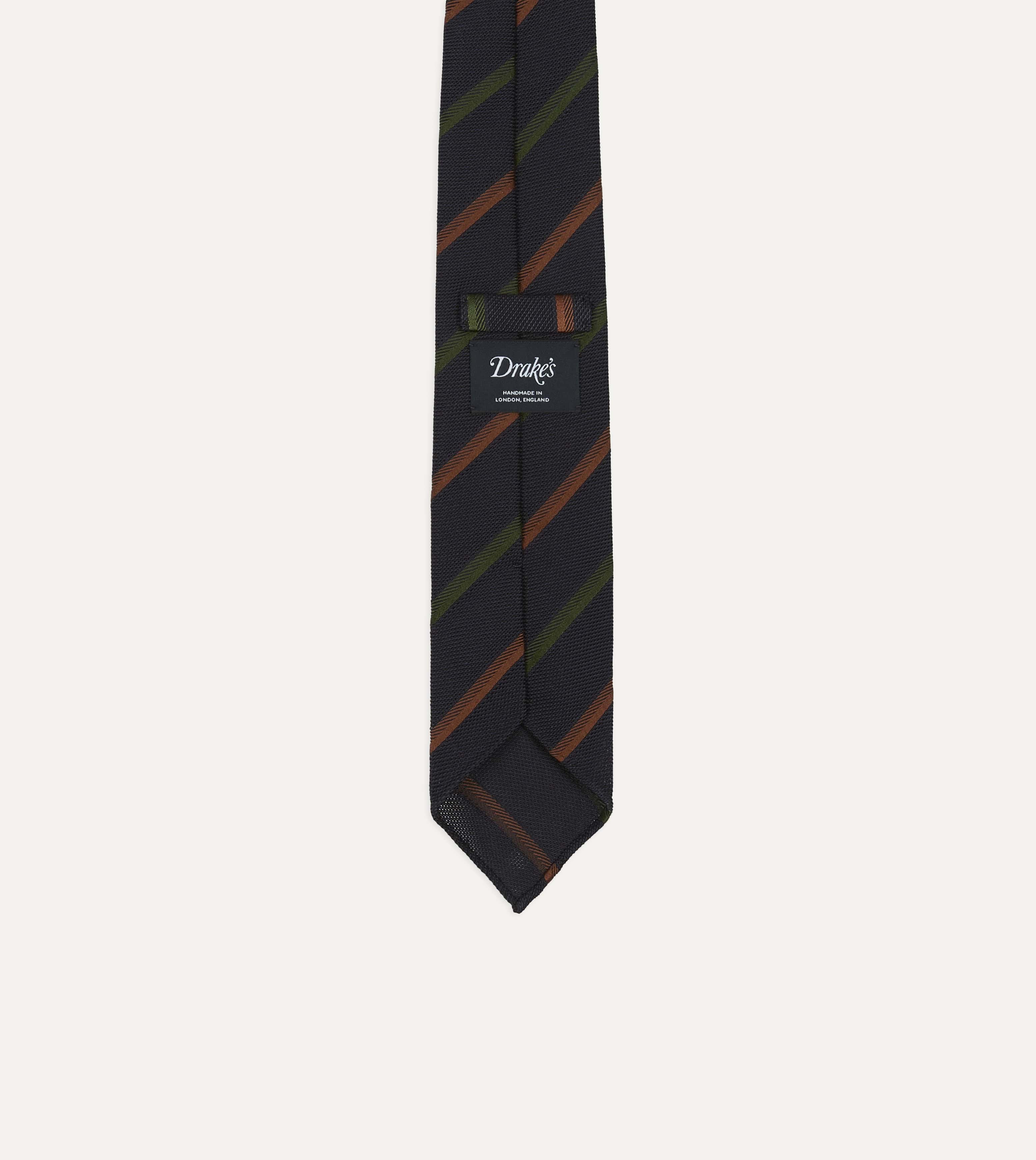Navy, Green and Brown Multi Stripe Hand Rolled Silk Grenadine Tie