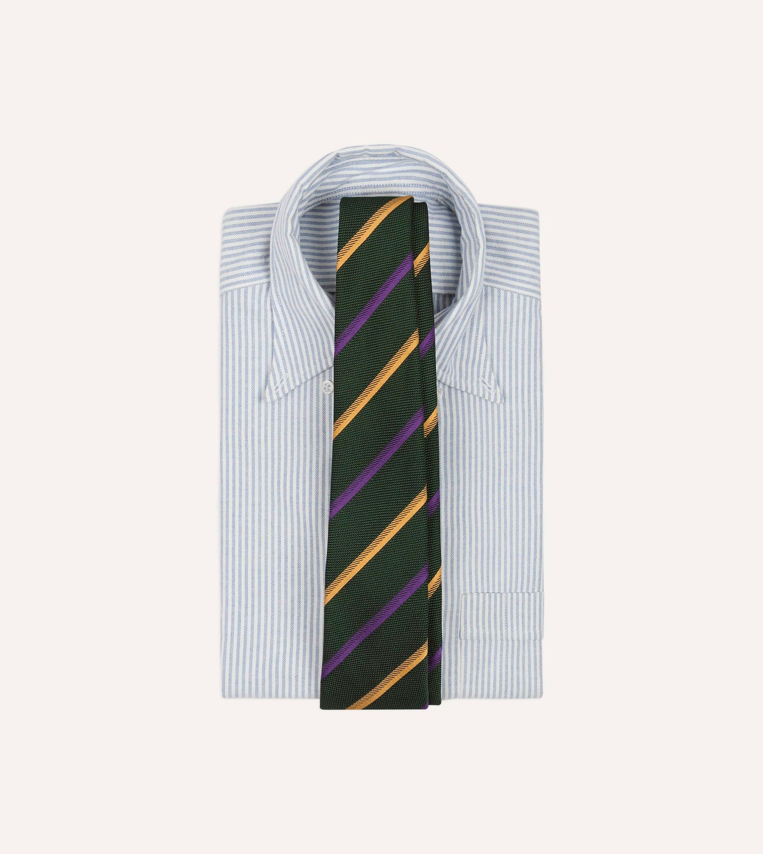 Green, Yellow and Purple Multi Stripe Hand Rolled Silk Grenadine Tie